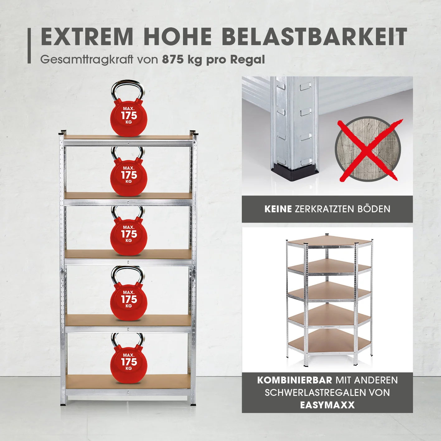 Schwerlastregal & Werkbank - 180 x 90 x 40 cm - 875 kg Traglast, 175 kg pro Ebene - Image 3