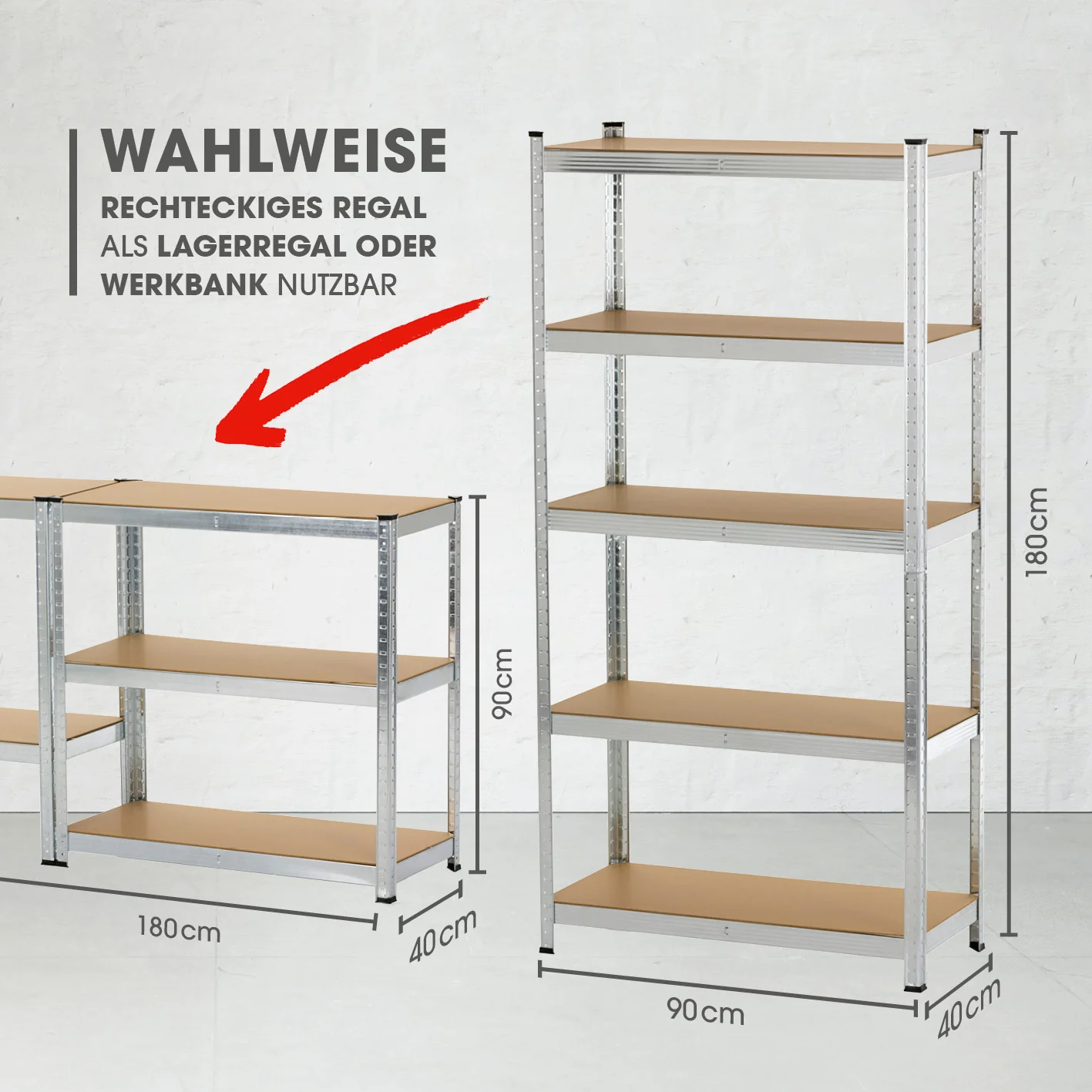 Schwerlastregal & Werkbank - 180 x 90 x 40 cm - 875 kg Traglast, 175 kg pro Ebene - Image 6