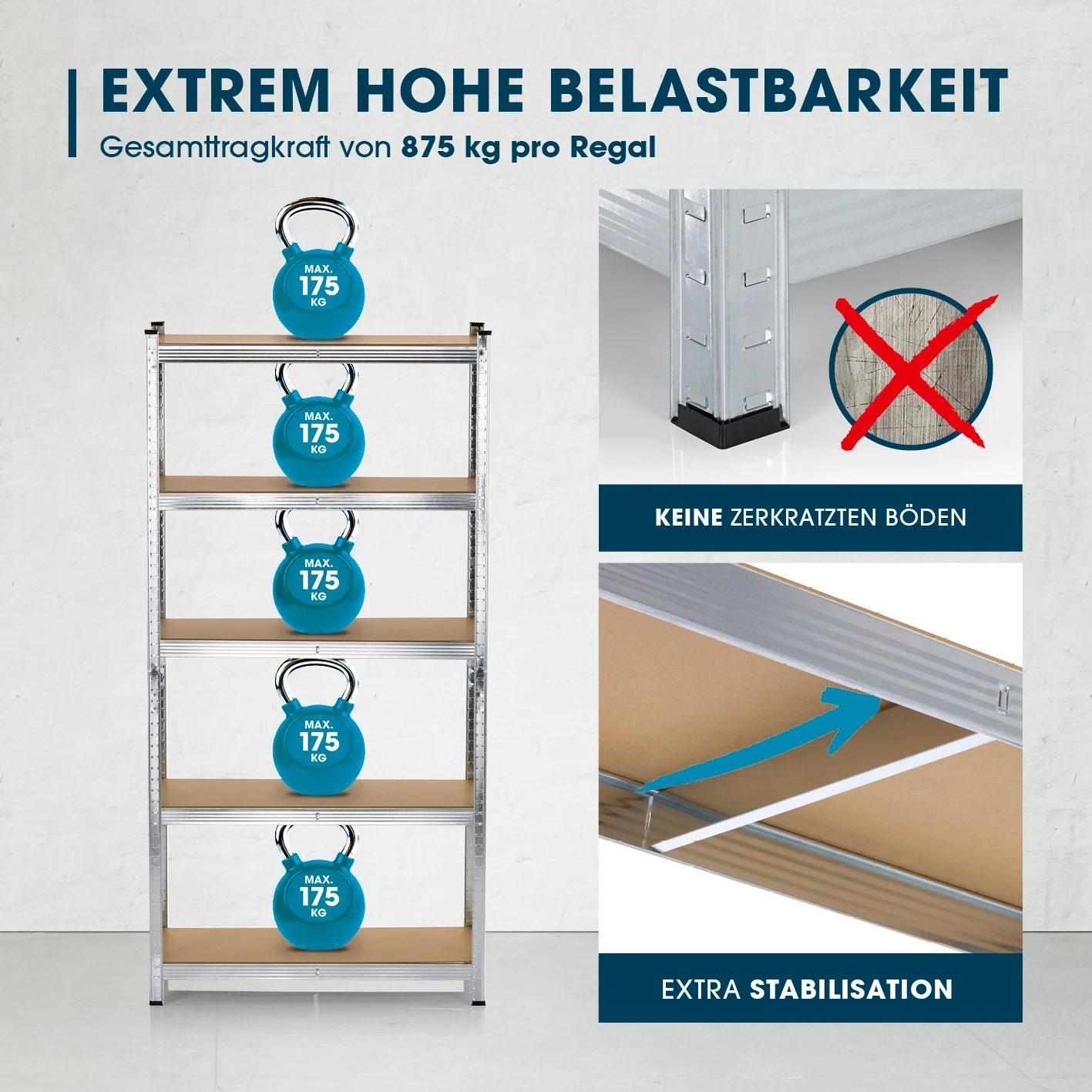 Schwerlastregal & Werkbank mit GS - Bis zu 175 kg Tragkraft je Regalboden - 180 x 90 x 40 cm - Image 3