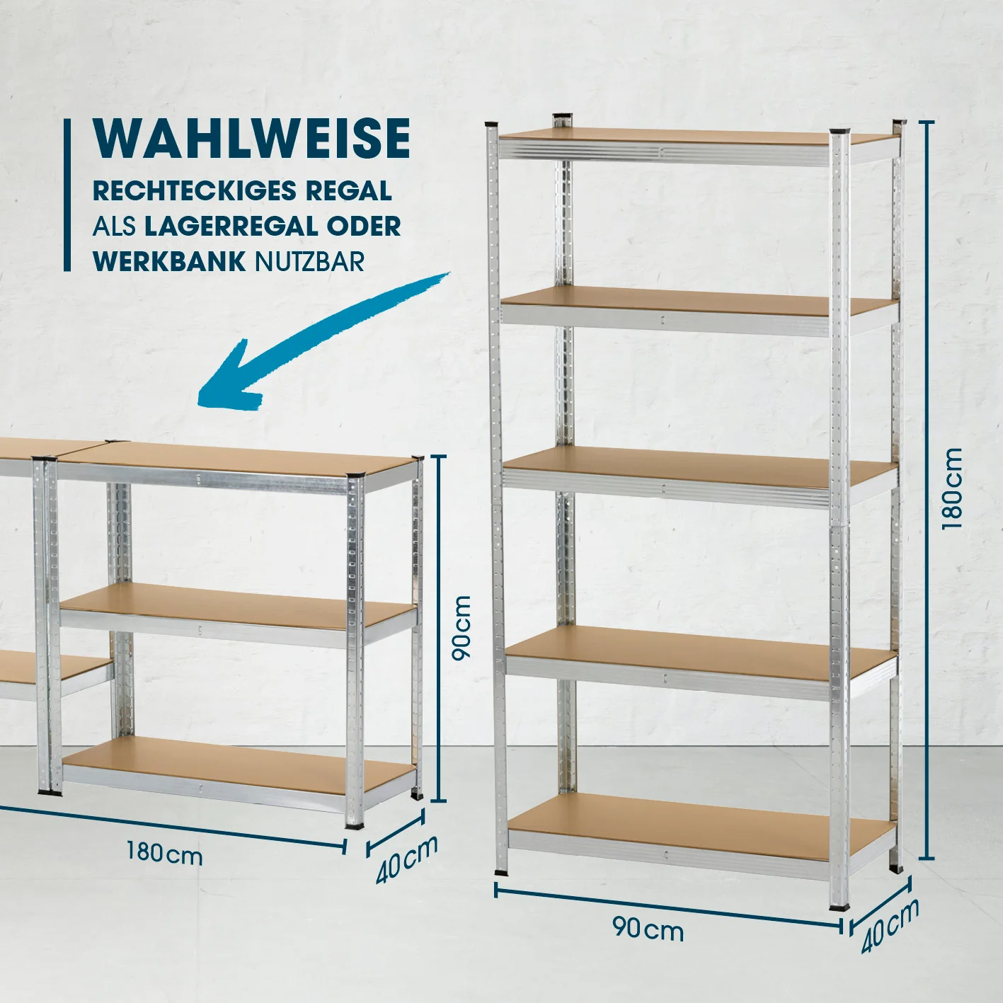 Schwerlastregal & Werkbank mit GS - Bis zu 175 kg Tragkraft je Regalboden - 180 x 90 x 40 cm - Image 6