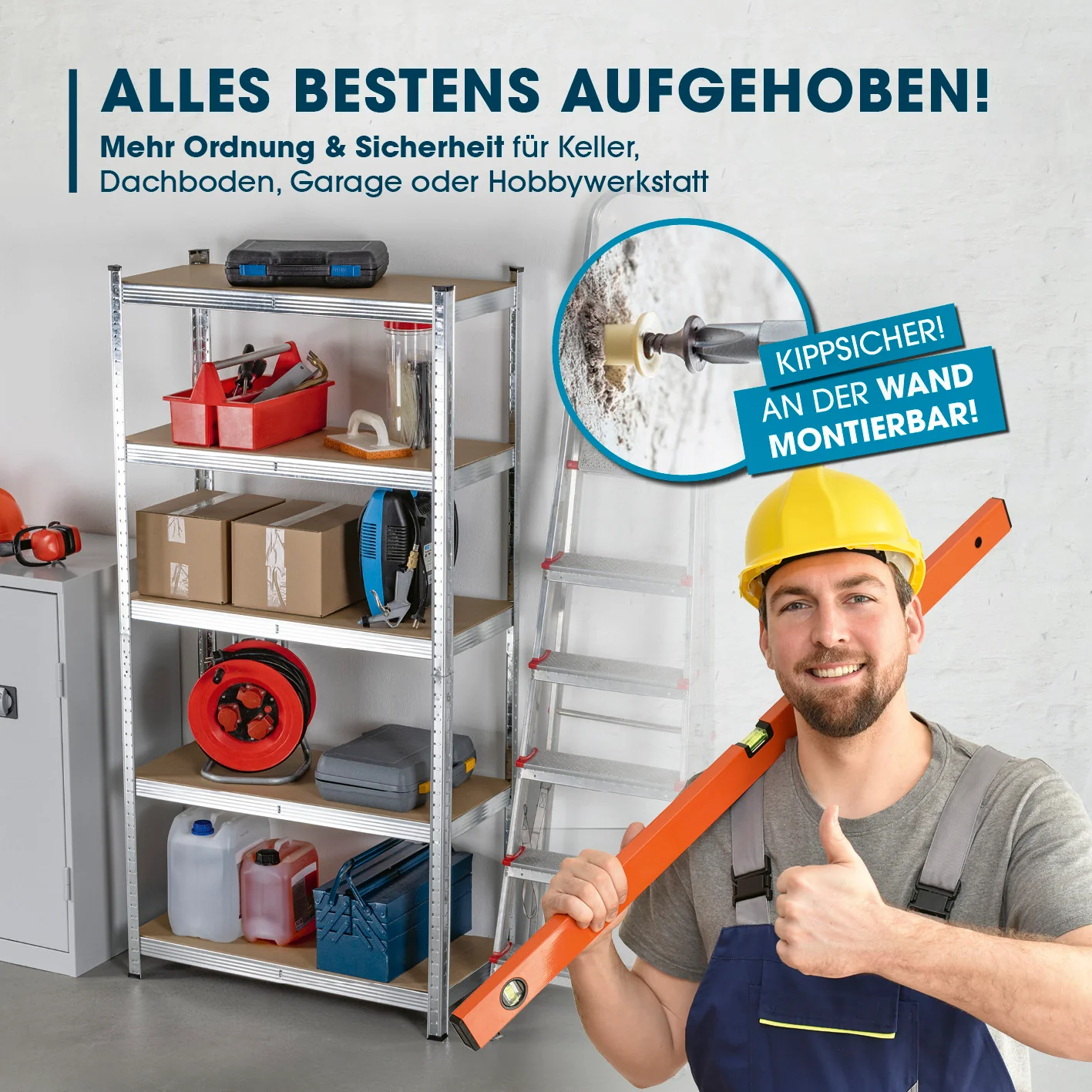 Schwerlastregal & Werkbank mit GS - Bis zu 175 kg Tragkraft je Regalboden - 180 x 90 x 40 cm - Image 7