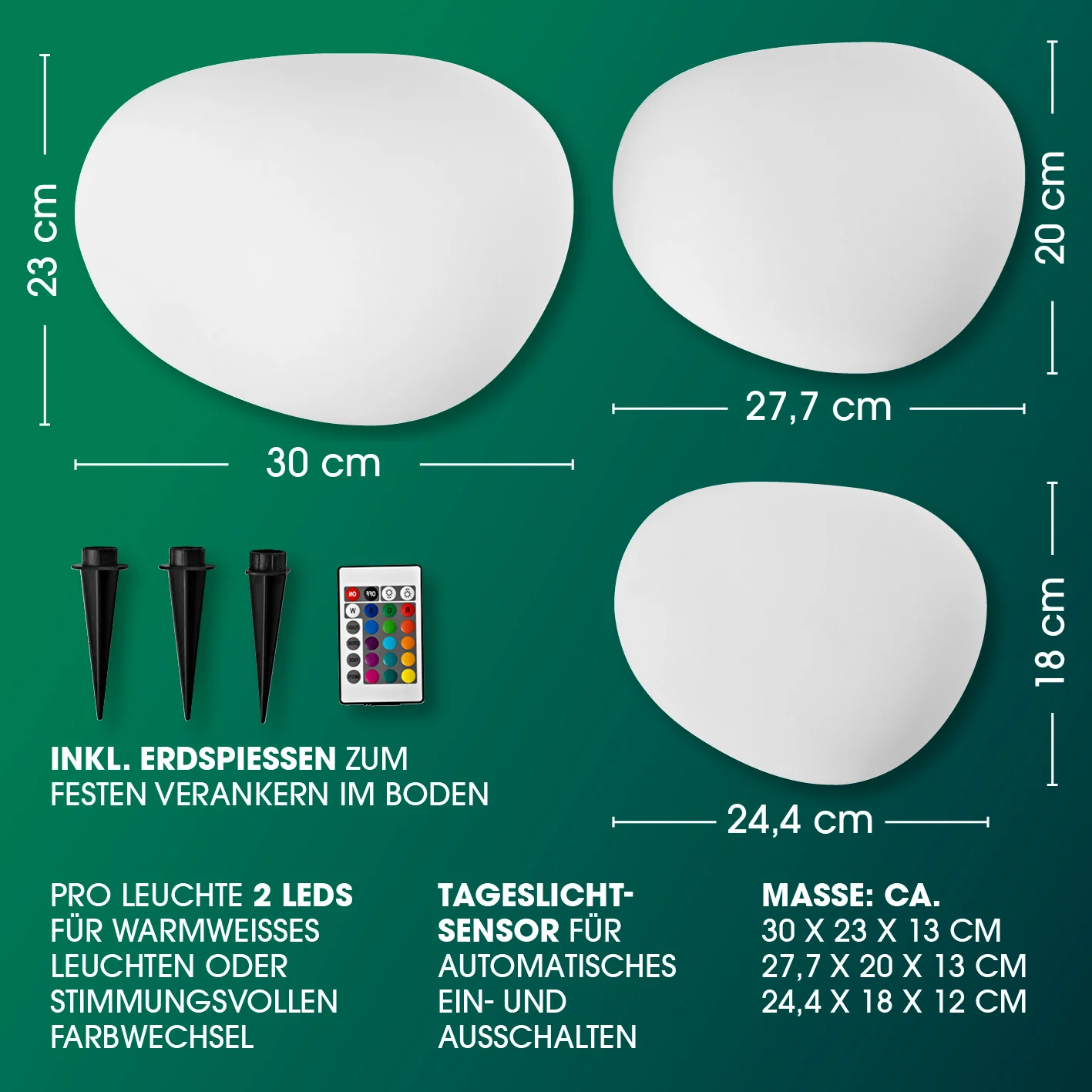 Solar-Leuchten Set Stein flach - 3er-Set - Image 7