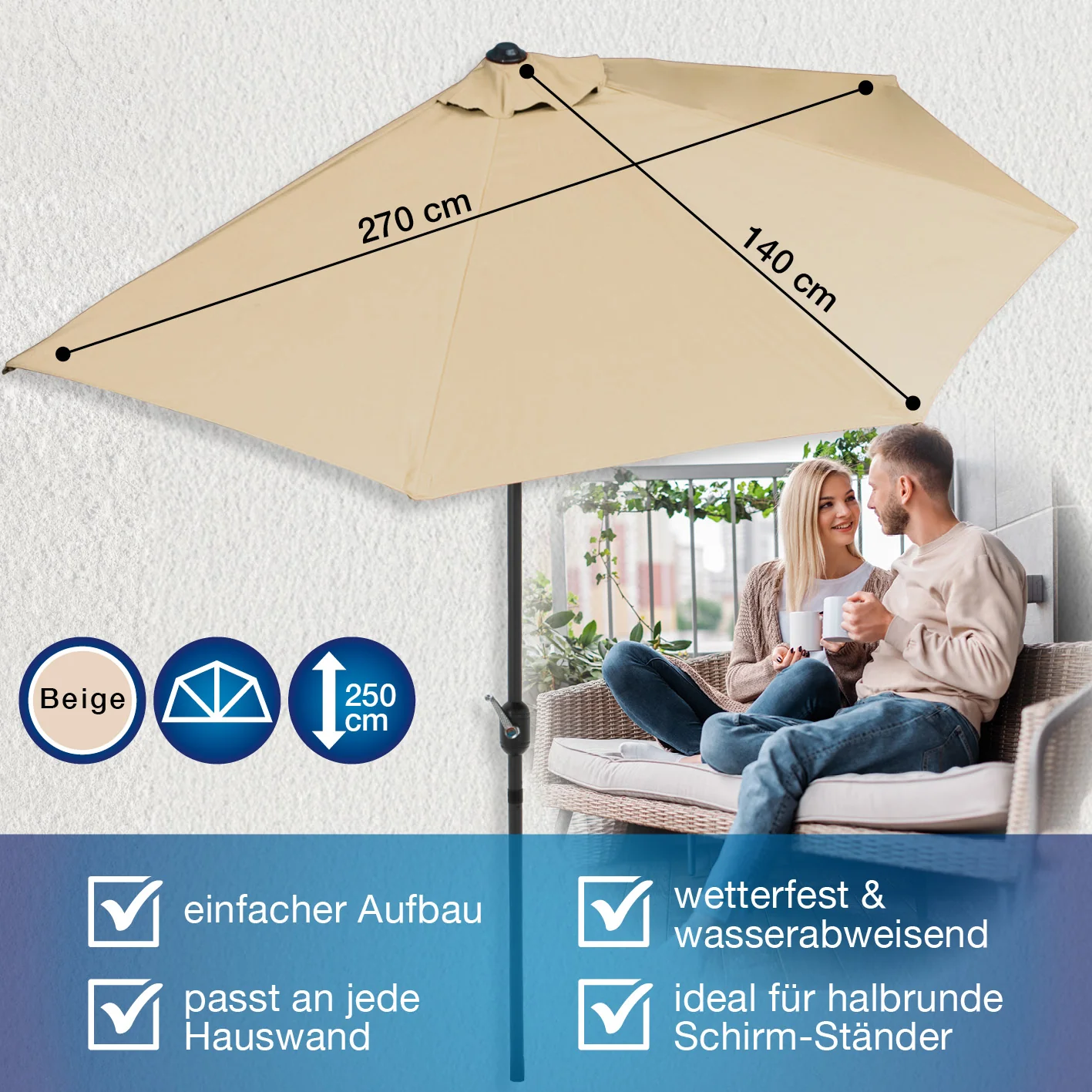 EASYmaxx Sonnenschirm - halbrund, beige - Image 3