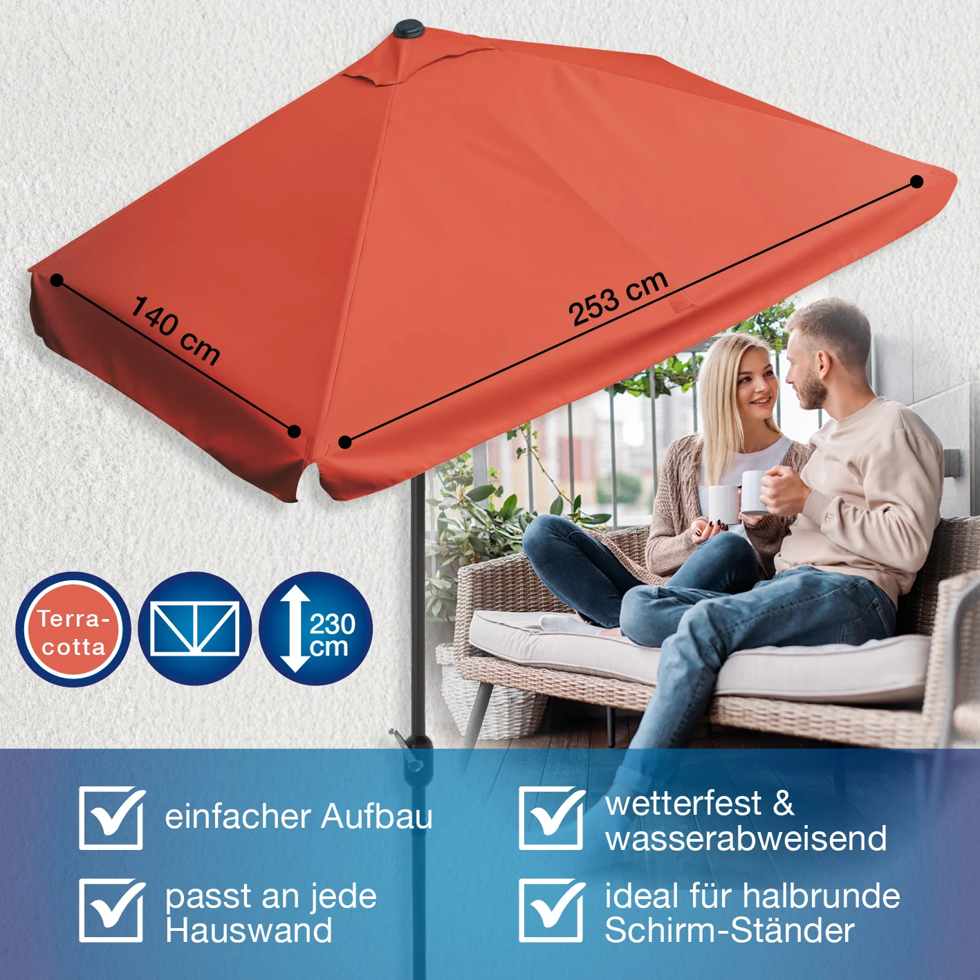 EASYmaxx Sonnenschirm - rechteckig, terrakottafarben - Image 3