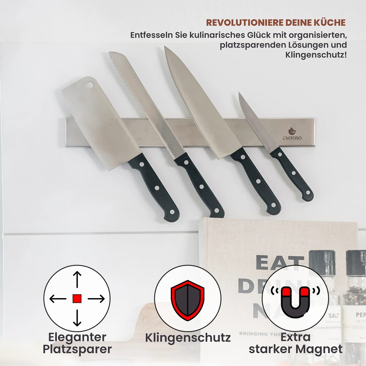 Edelstahl Magnetleiste für Messer -  selbstklebend - Image 2