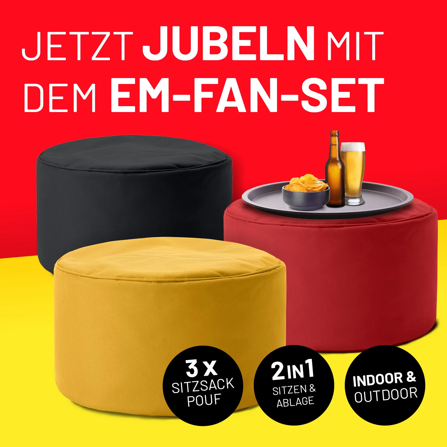 EM 2024 3er Deutschland-Set - je 1 x Schwarz, Rot & Gelb - in-/outdoor - Image 2