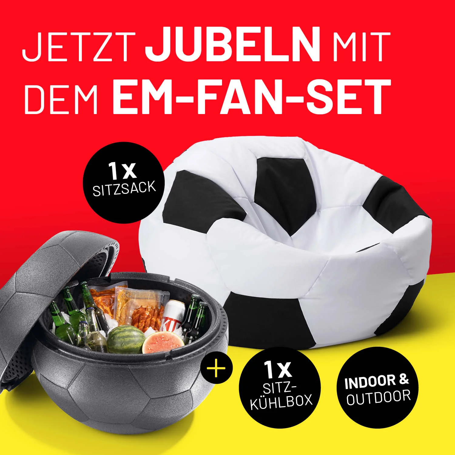 EM 2024 Fan-Lounge 1 + 1 - XXL-Fußball-Sitzsack + Fußball-Sitz-Kühlbox - Image 2