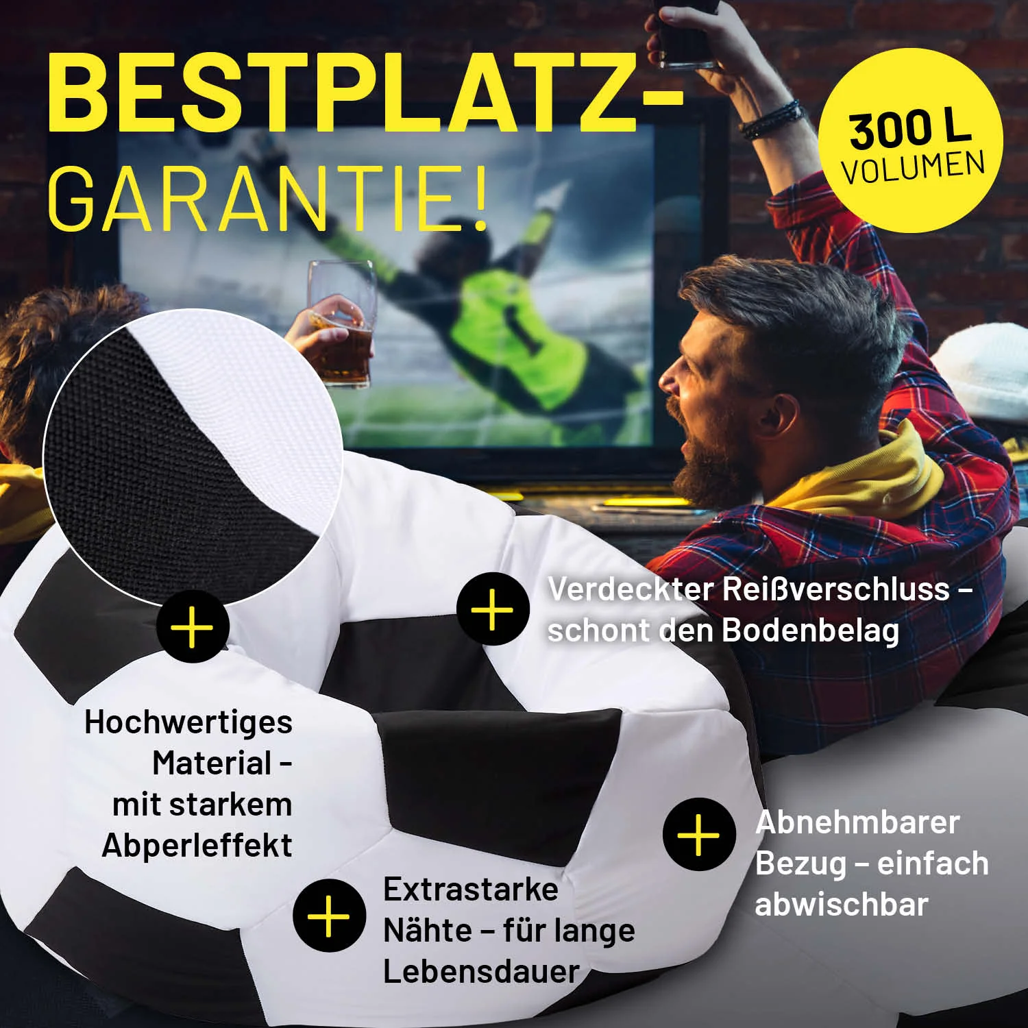 EM 2024 Fan-Lounge 1 + 1 - XXL-Fußball-Sitzsack + Fußball-Sitz-Kühlbox - Image 4