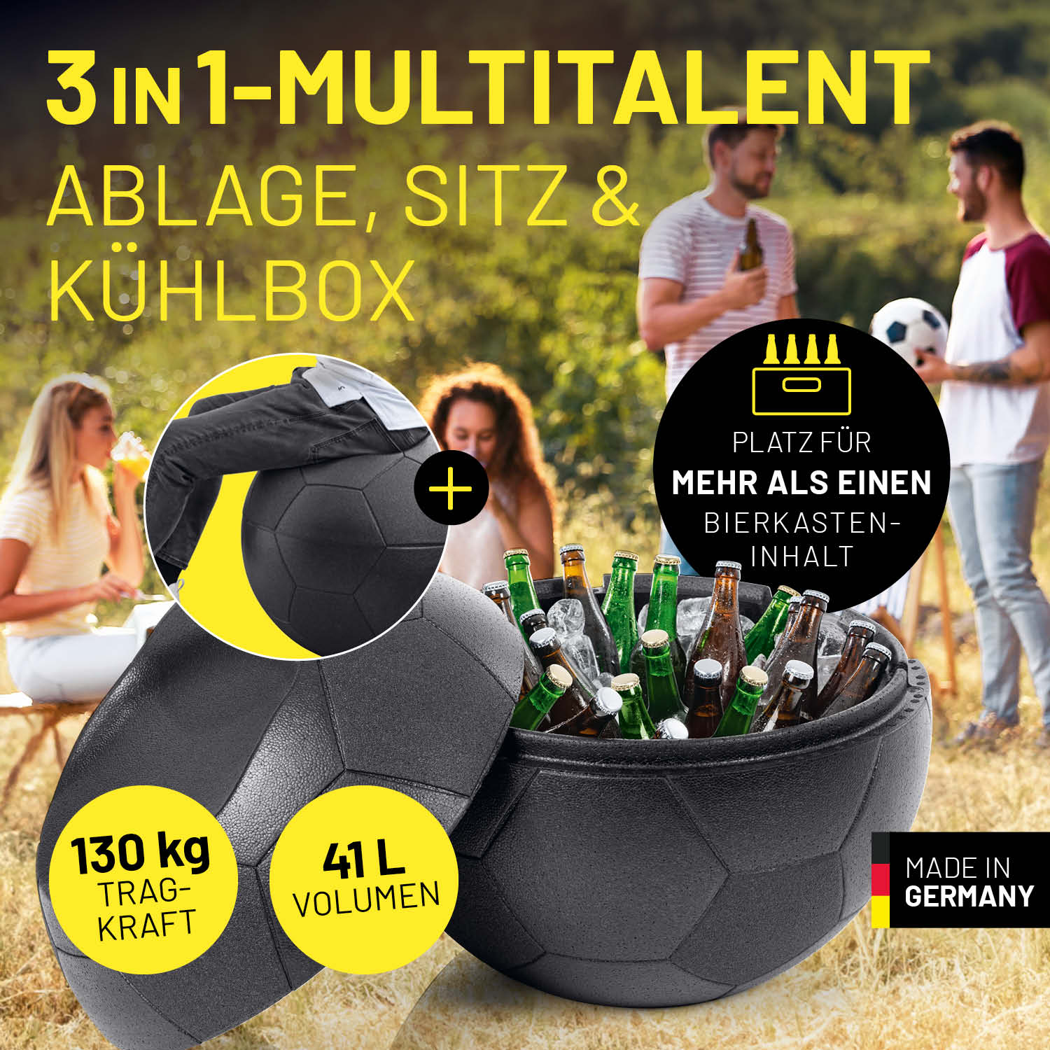 EM 2024 Fan-Lounge 1 + 1 - XXL-Fußball-Sitzsack + Fußball-Sitz-Kühlbox - Image 5