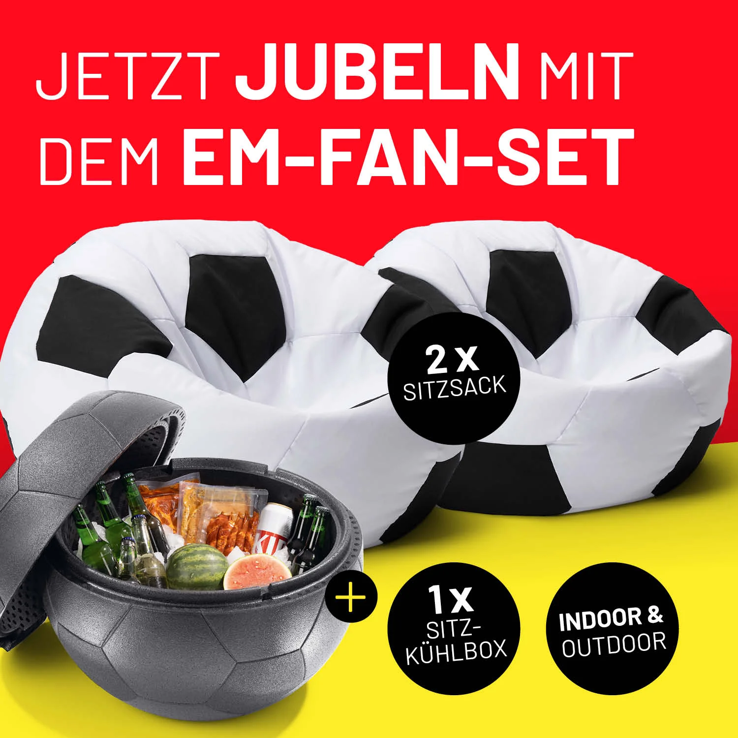 EM 2024 Fan-Lounge 2 + 1 - 2 x XXL-Fußball-Sitzsack + Fußball-Kühlbox - Image 2