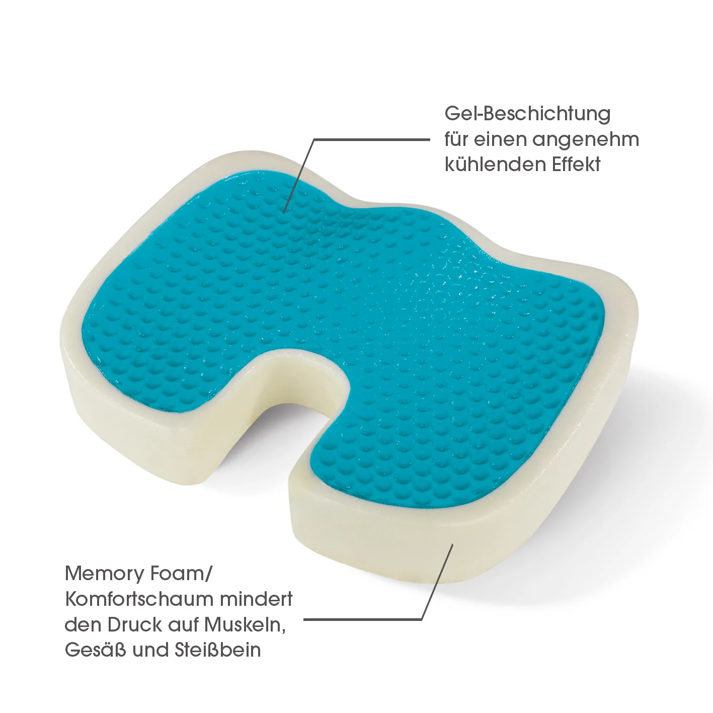 Ergonomisches Gel-Sitzkissen inkl. Fleecebezug - grau - Image 2