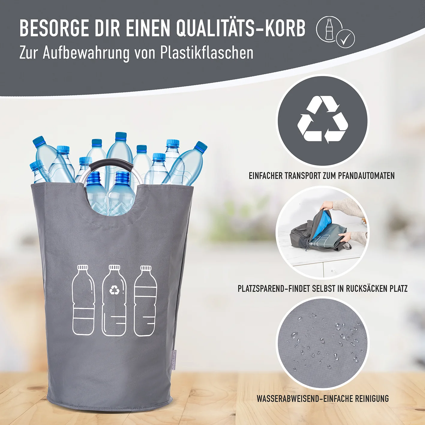 Faltbarer Pfandflaschen Sammelbehälter - Grau - Image 9