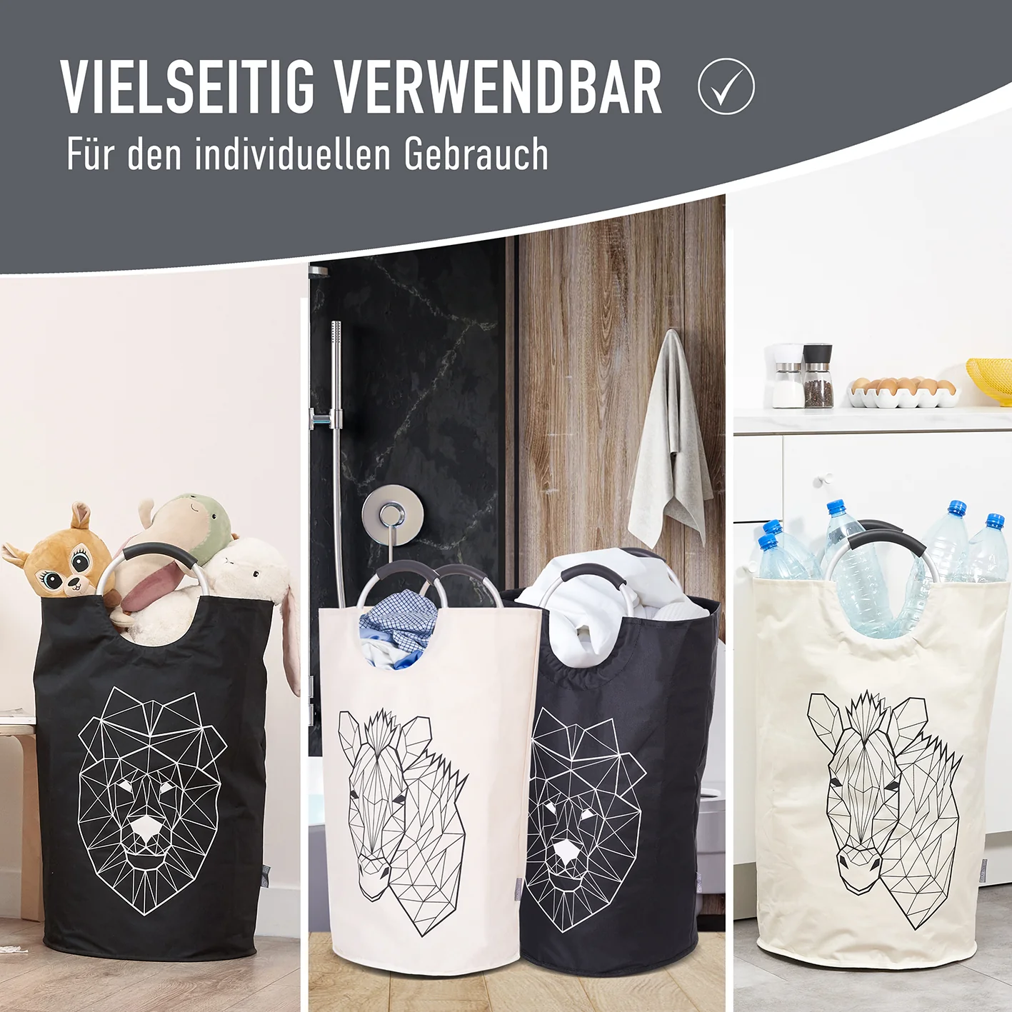 Faltbarer Wäschekorb - 2er Set - Motiv Löwe & Zebra - Image 3