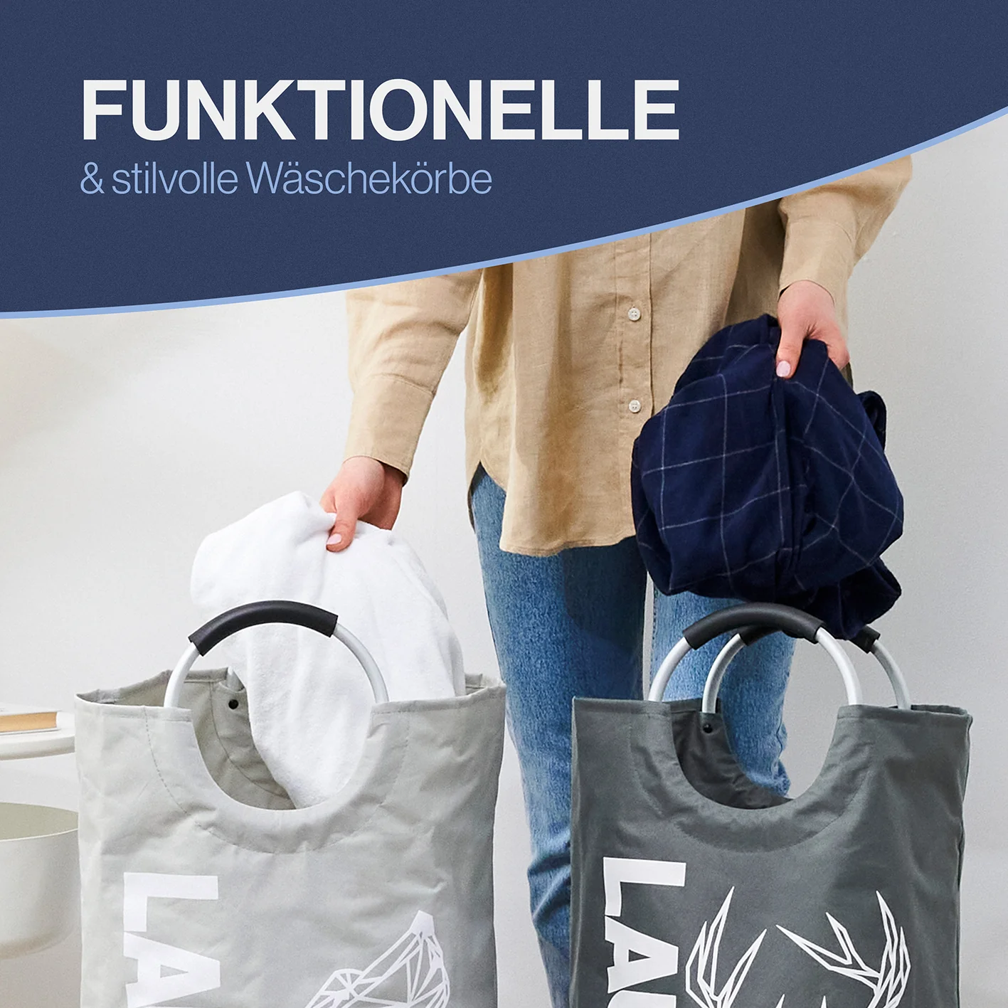 Faltbarer Wäschekorb - 2er-Set - Motiv Wolf & Hirsch - Image 3