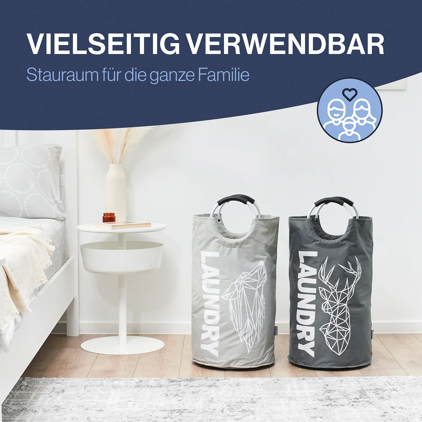 Faltbarer Wäschekorb - 2er-Set - Motiv Wolf & Hirsch - Image 6
