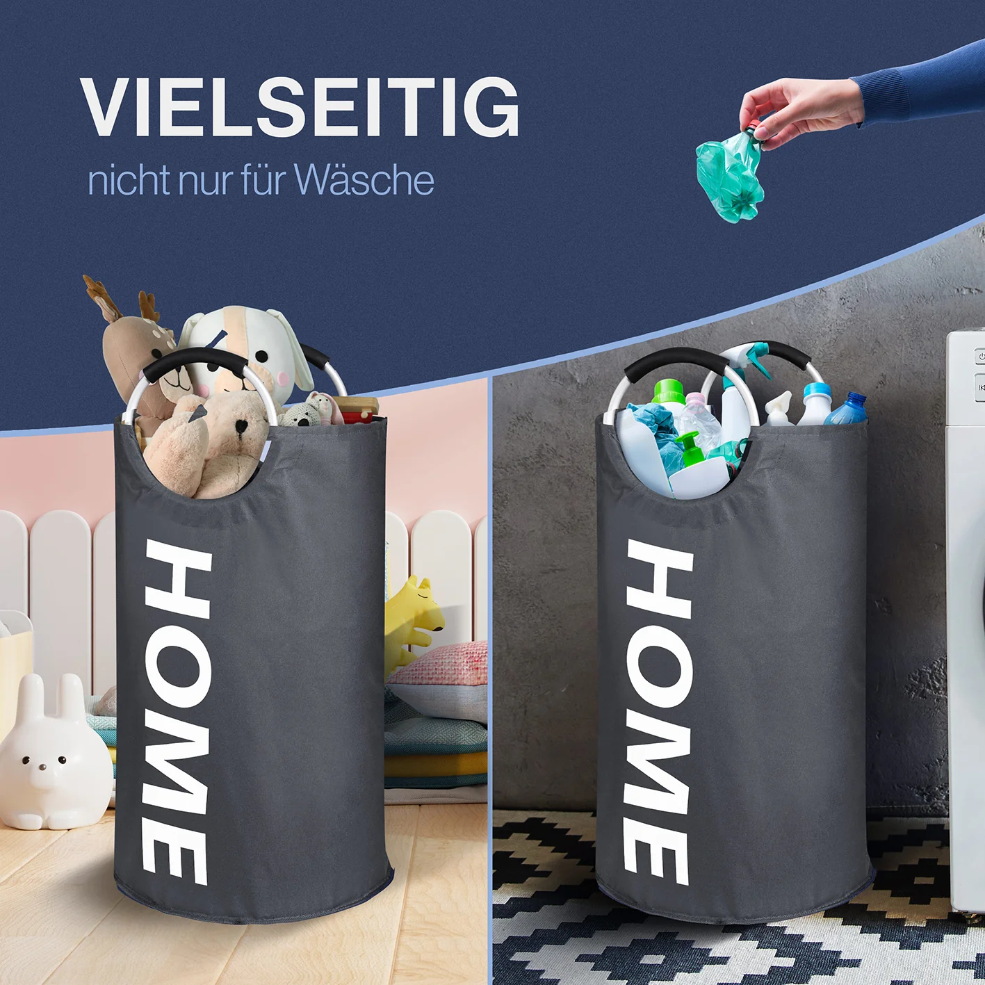 Faltbarer Wäschekorb - Grau - 82 Liter - Image 2