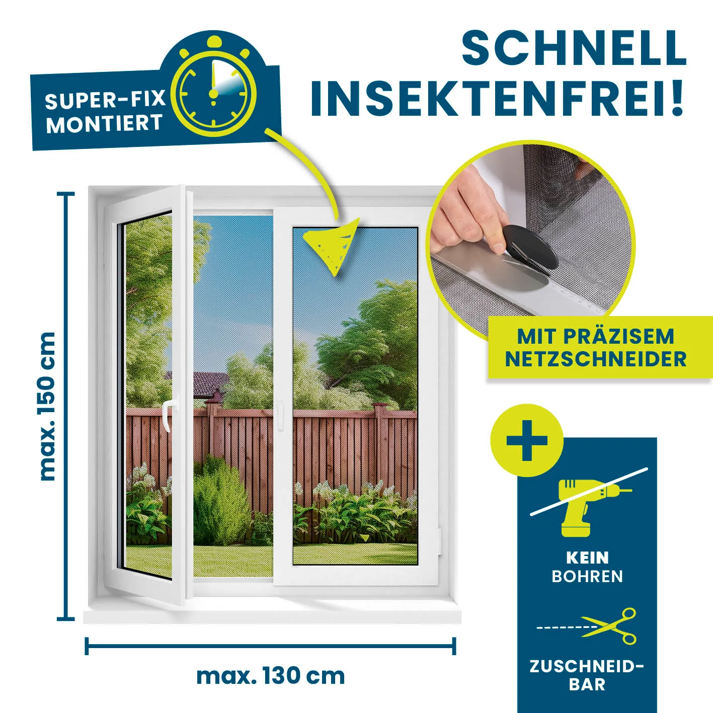 Insektenschutzgitter mit Magnetbefestigung - 150 x 130 cm - 2er-Set - Image 4