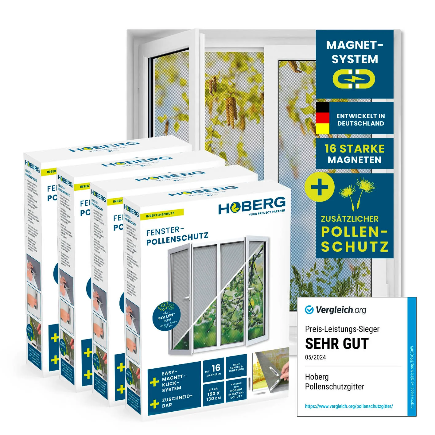 Insekten- & Pollenschutzgitter mit Magnetbefestigung - 4er-Set