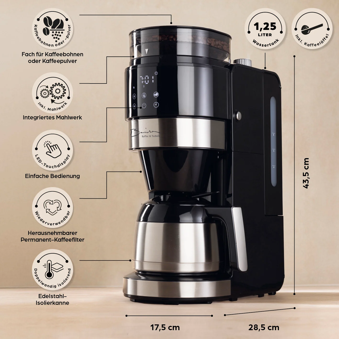 Filterkaffeemaschine Touch Iso mit Mahlwerk - Schwarz - Image 8