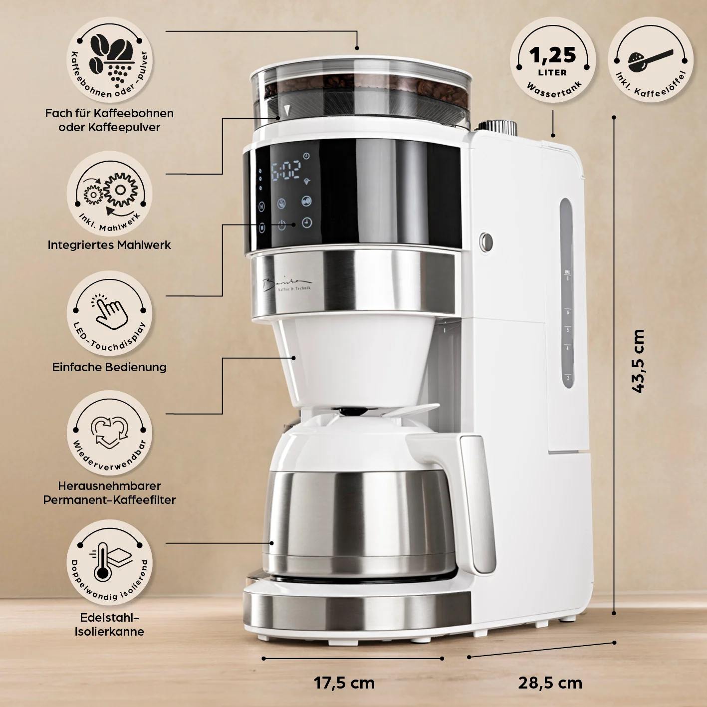 Filterkaffeemaschine Touch Iso mit Mahlwerk - Weiß - Image 8