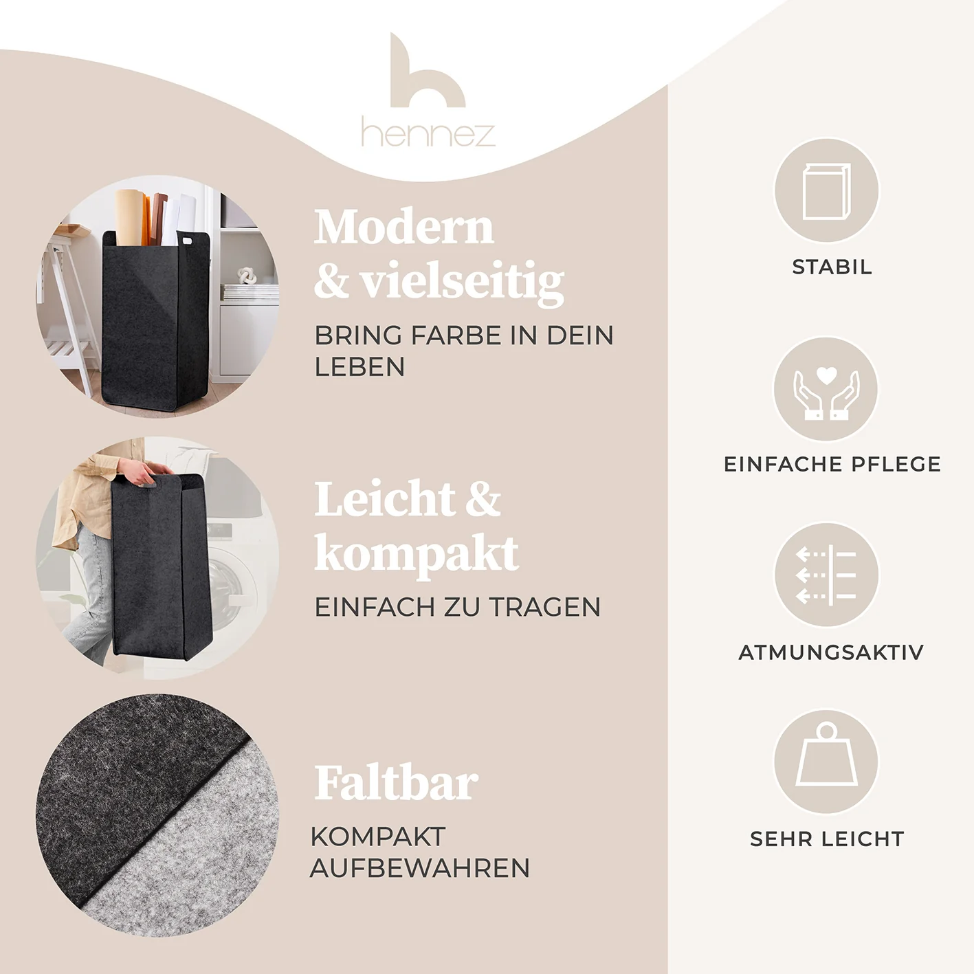 Filz-Aufbewahrungskorb "Katy" 80 l - Dunkelgrau - Image 3