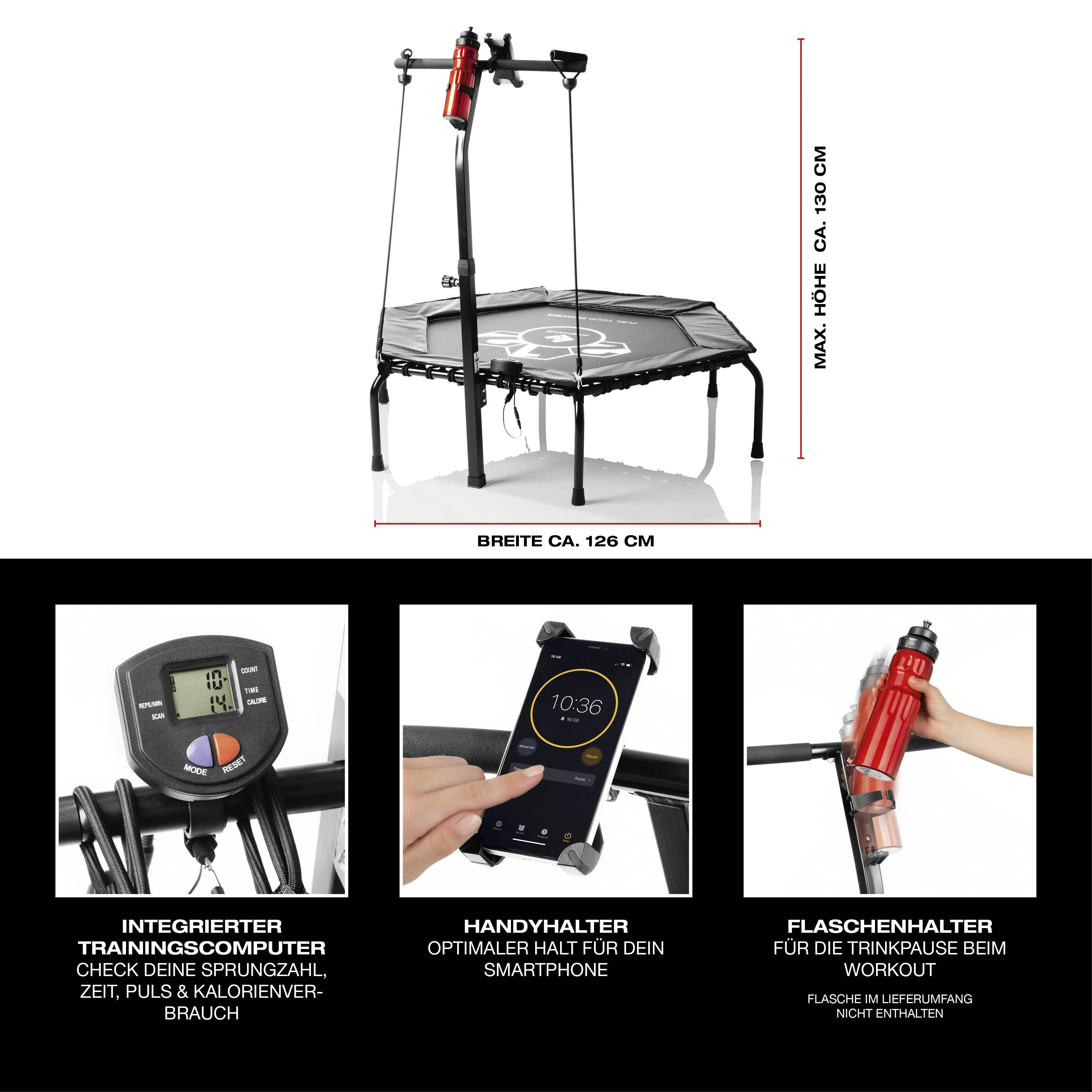Fitness-Trampolin Smart - 5-fach höhenverstellbarer Haltegriff - Image 3