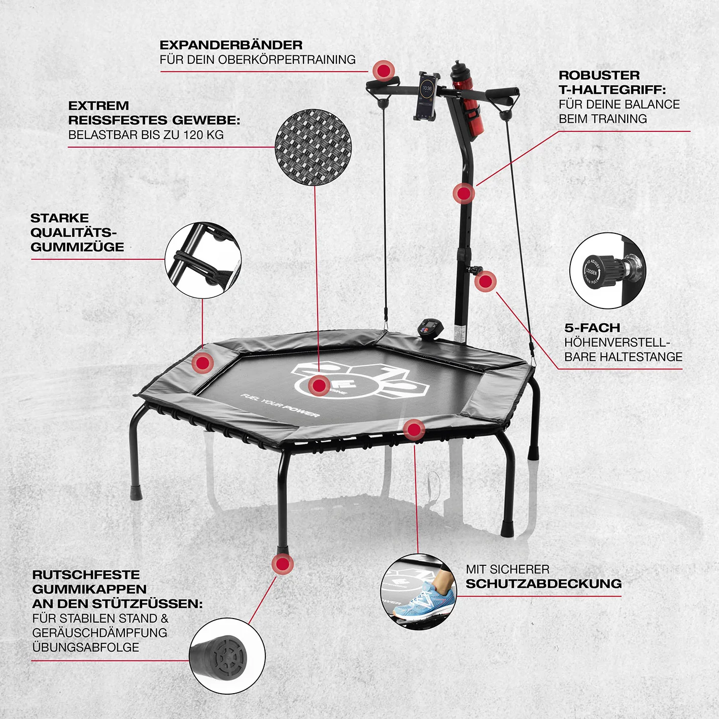 Fitness-Trampolin Smart - 5-fach höhenverstellbarer Haltegriff - Image 4