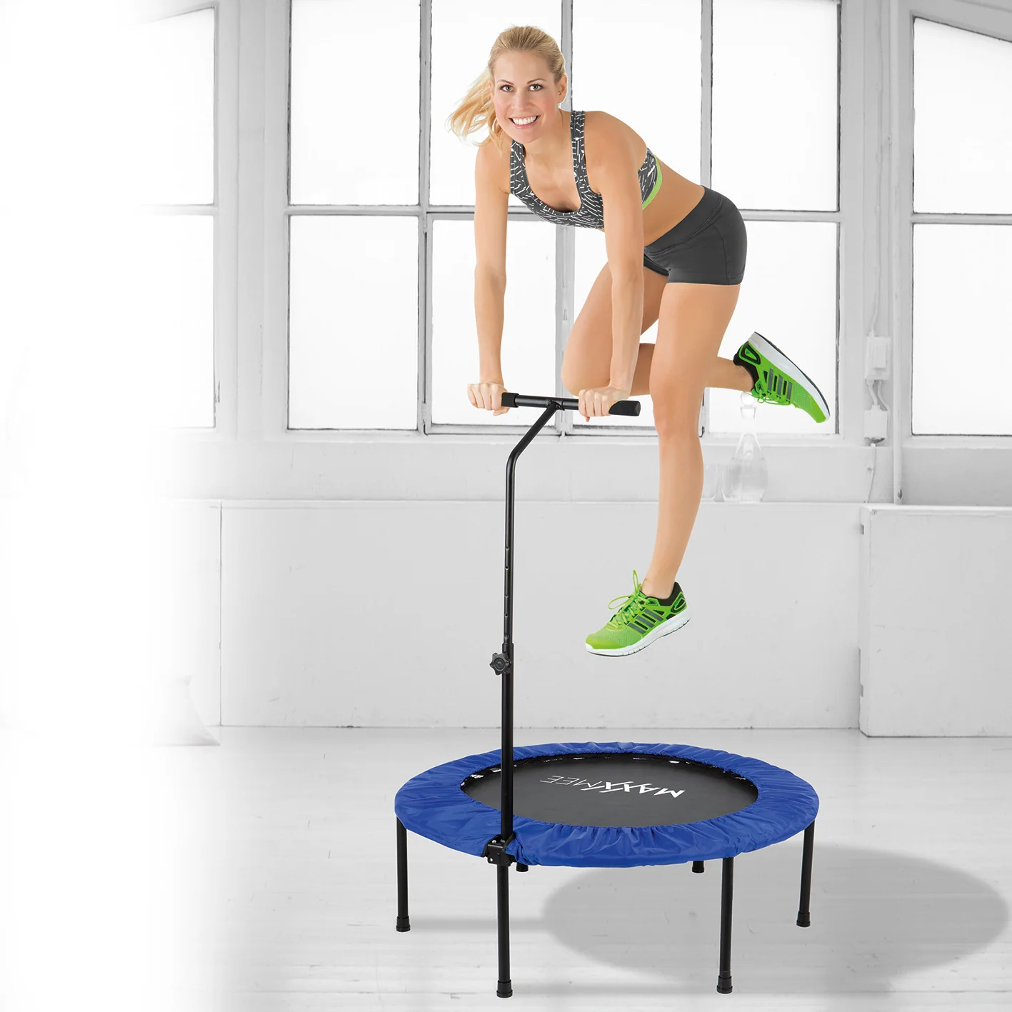 Fitness Trampolin - Mit höhenverstellbarer Haltestange - blau/schwarz - Image 4