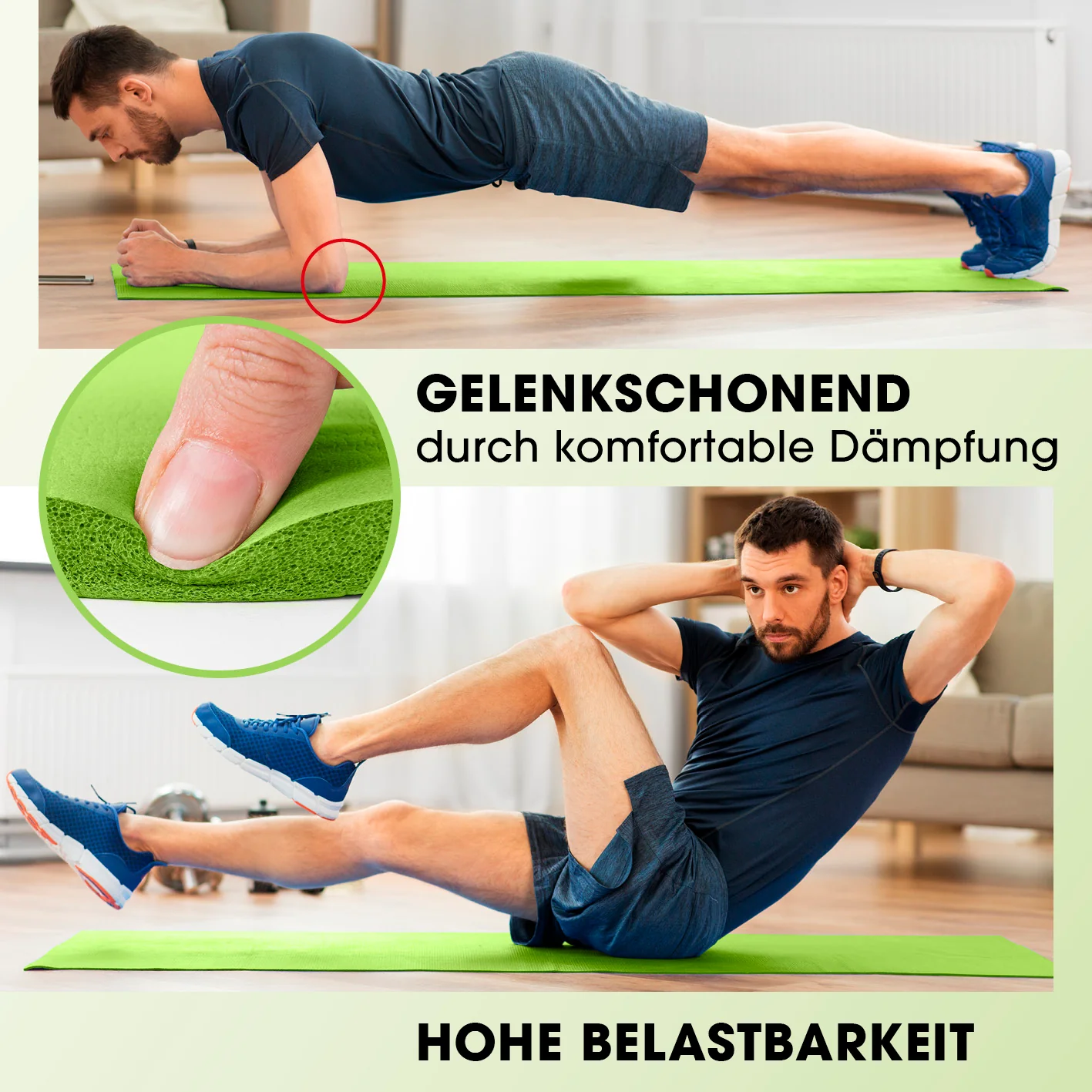 Fitness- und Gymnastikmatte - 183 x 61 x 1,5 cm - Grün - Image 4