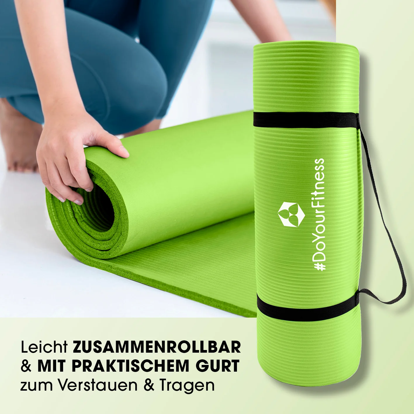 Fitness- und Gymnastikmatte - 183 x 61 x 1,5 cm - Grün - Image 5