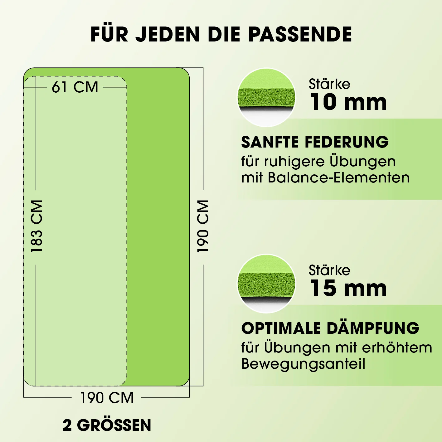 Fitness- und Gymnastikmatte - 183 x 61 x 1,5 cm - Grün - Image 8