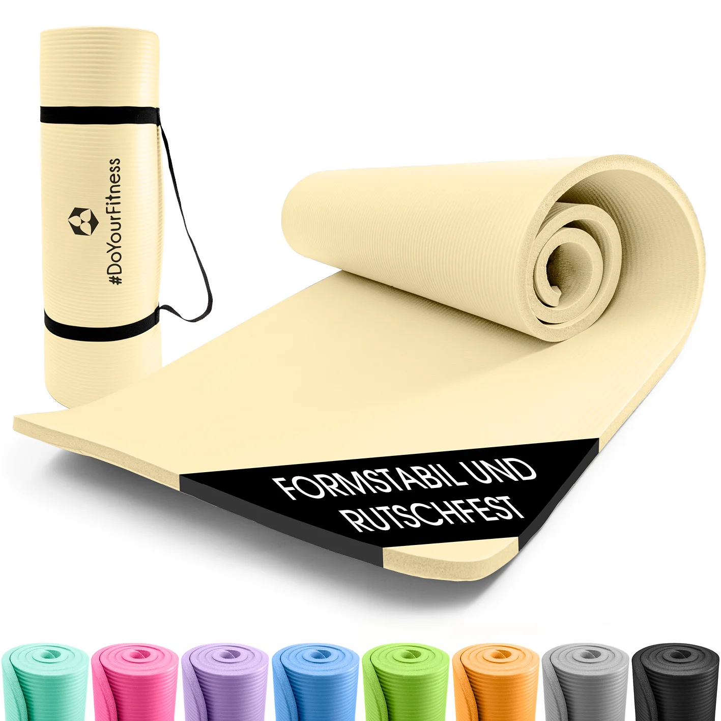 Fitness- und Gymnastikmatte - 183 x 61 x 1,5 cm - Hell Beige