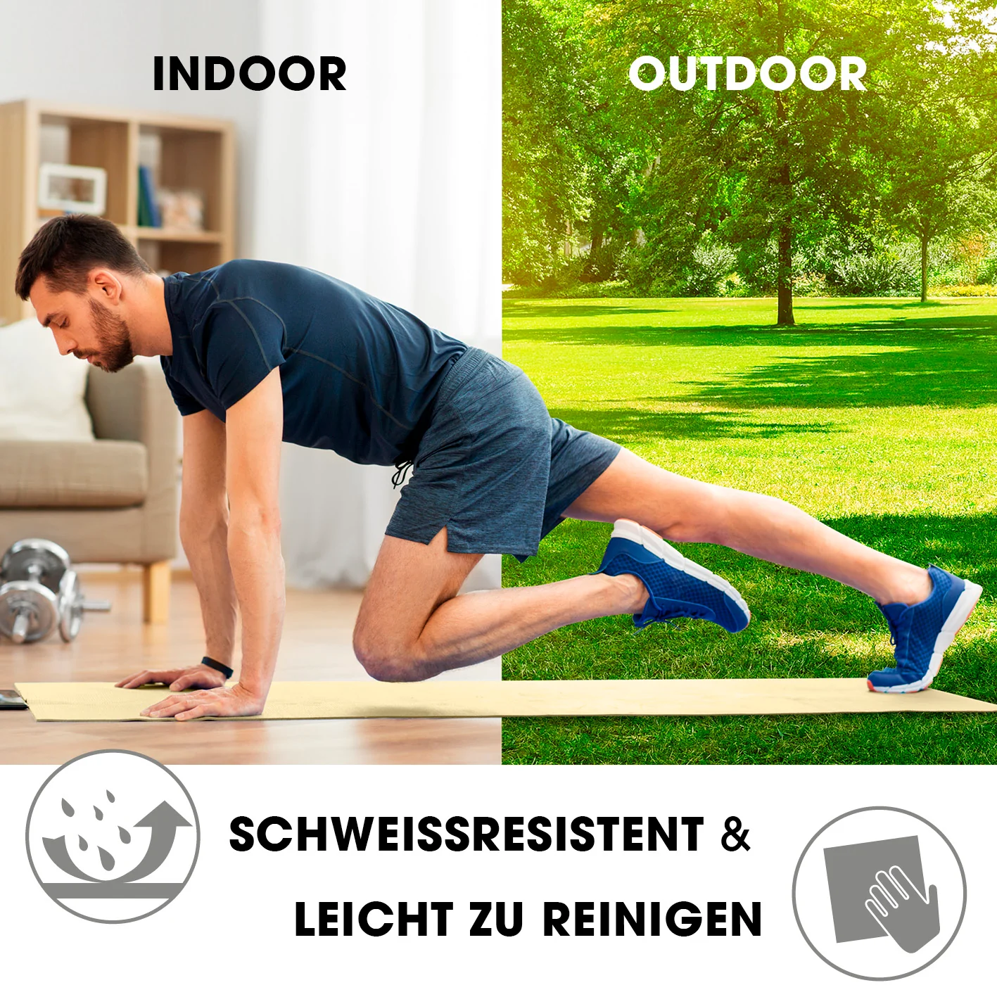 Fitness- und Gymnastikmatte - 183 x 61 x 1,5 cm - Hell Beige - Image 3