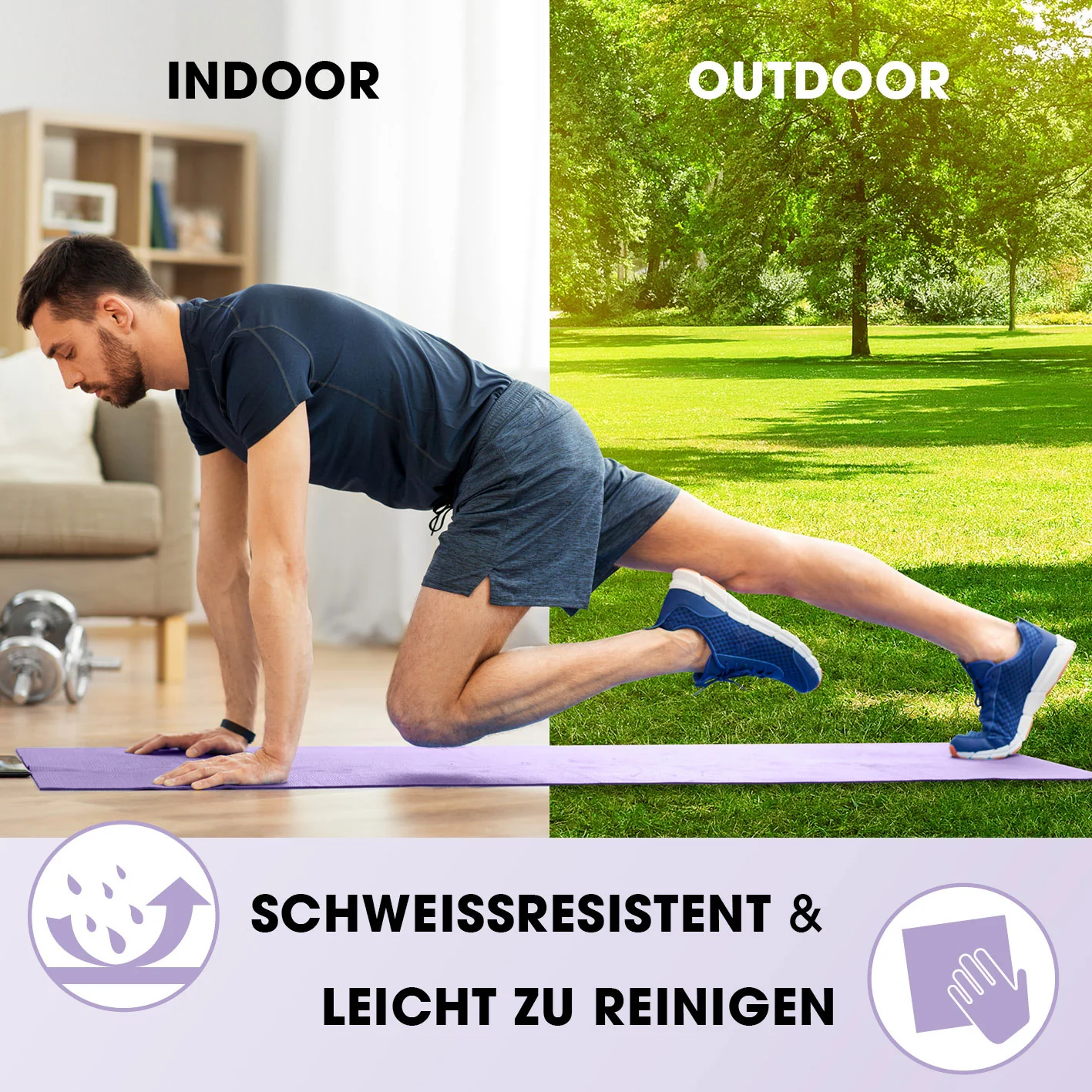 Fitness- und Gymnastikmatte - 183 x 61 x 1,5 cm - Lila - Image 3