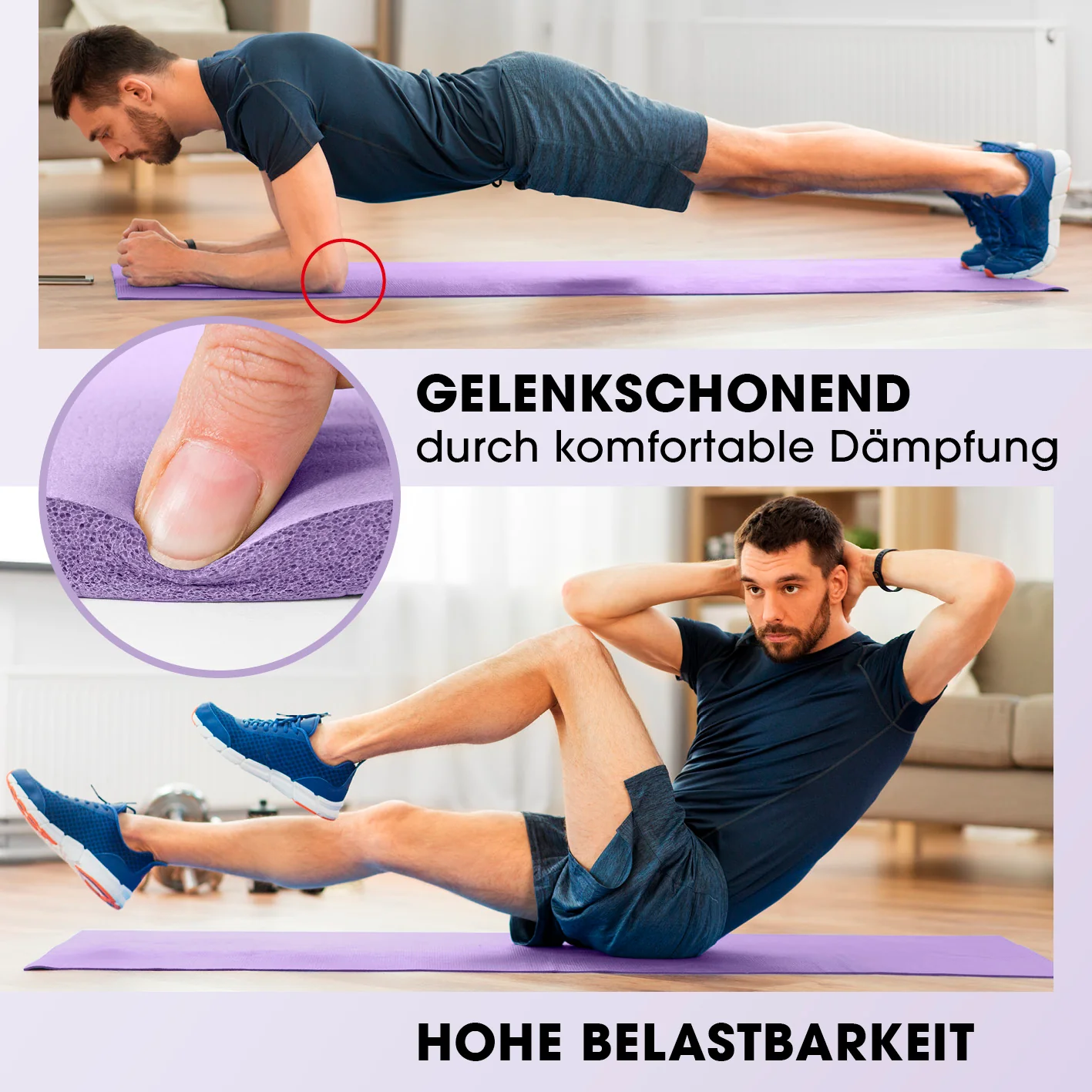 Fitness- und Gymnastikmatte - 183 x 61 x 1,5 cm - Lila - Image 4