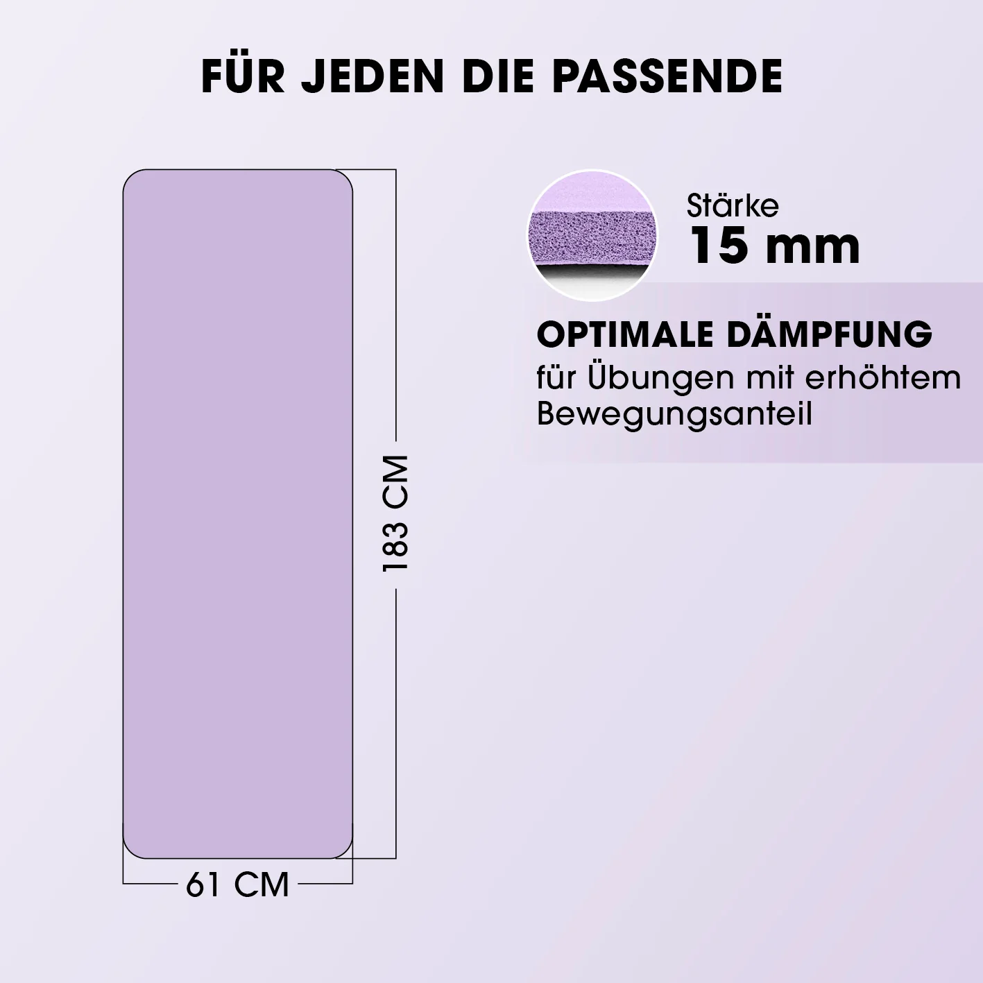Fitness- und Gymnastikmatte - 183 x 61 x 1,5 cm - Lila - Image 8