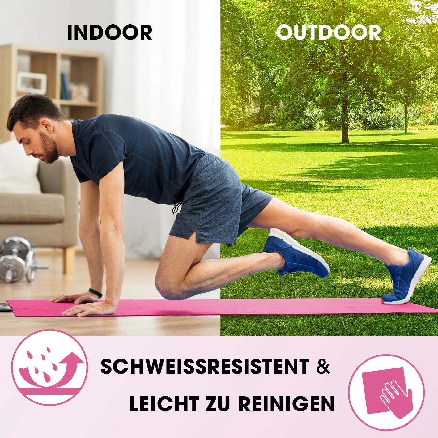 Fitness- und Gymnastikmatte - 183 x 61 x 1,5 cm - Pink - Image 3