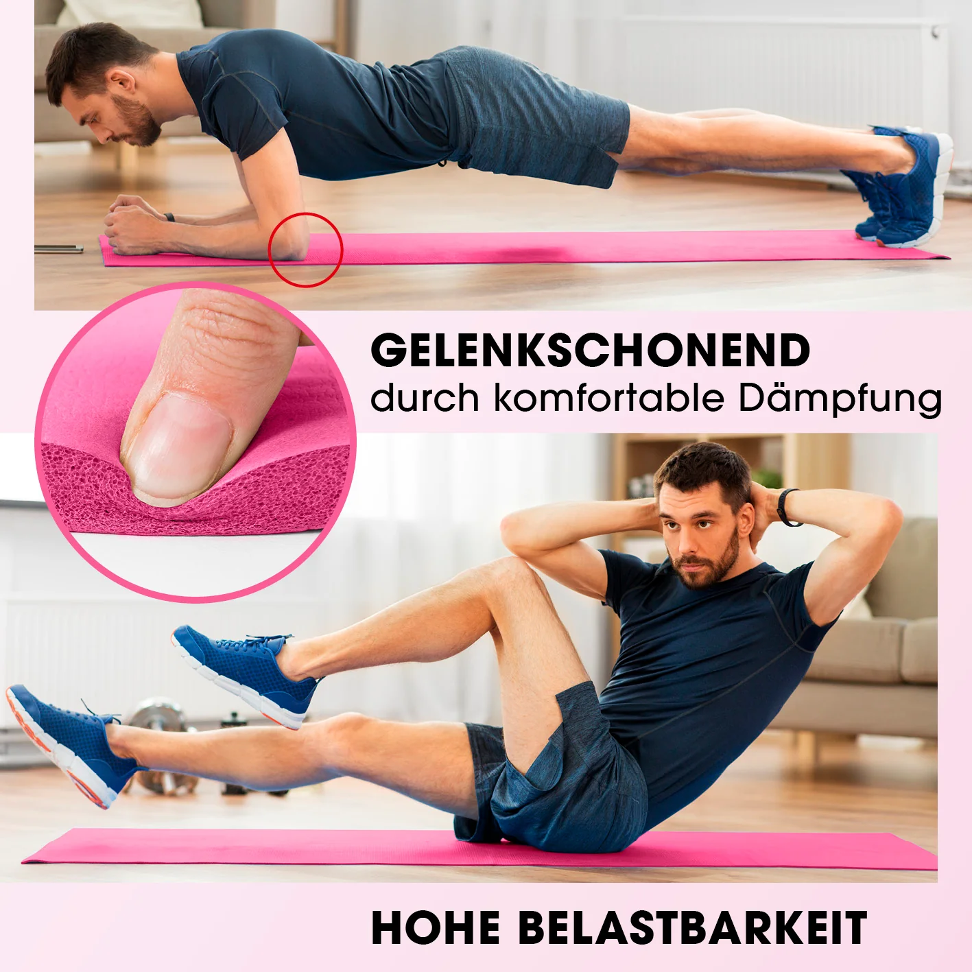 Fitness- und Gymnastikmatte - 183 x 61 x 1,5 cm - Pink - Image 4