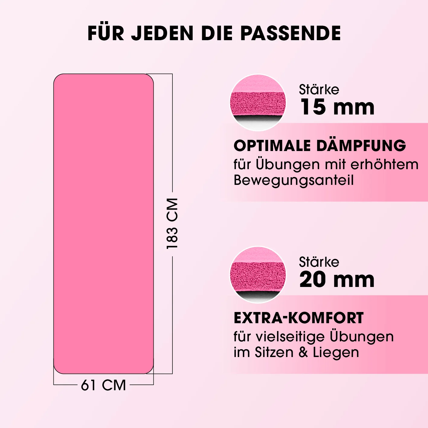 Fitness- und Gymnastikmatte - 183 x 61 x 1,5 cm - Pink - Image 8