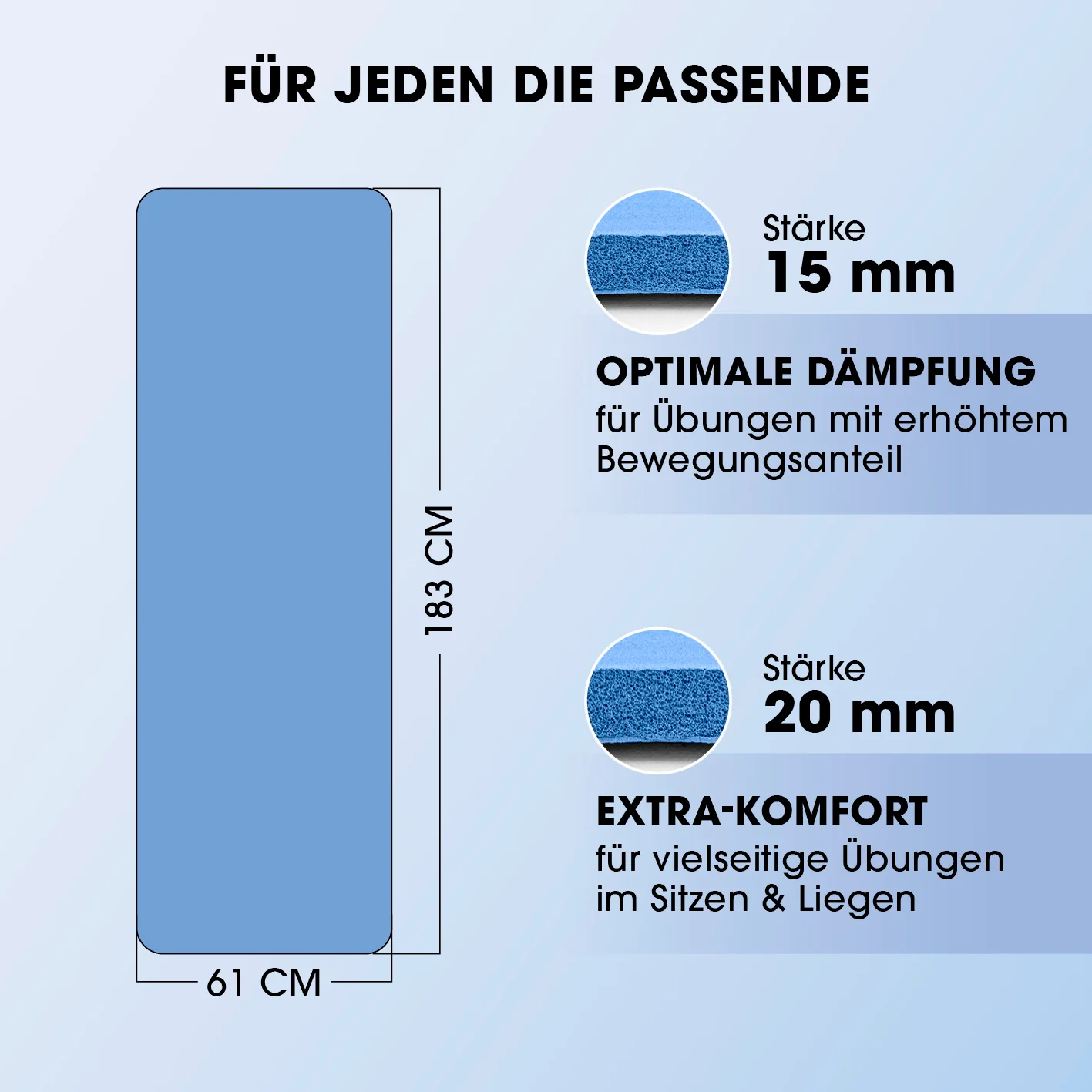 Fitness- und Gymnastikmatte - 183 x 61 x 2 cm - Blau - Image 8