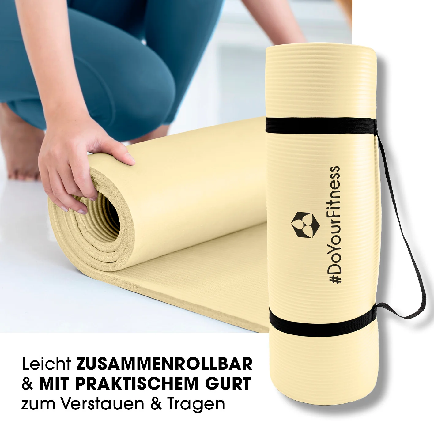 Fitness- und Gymnastikmatte - 183 x 61 x 2 cm - Hell Beige - Image 5