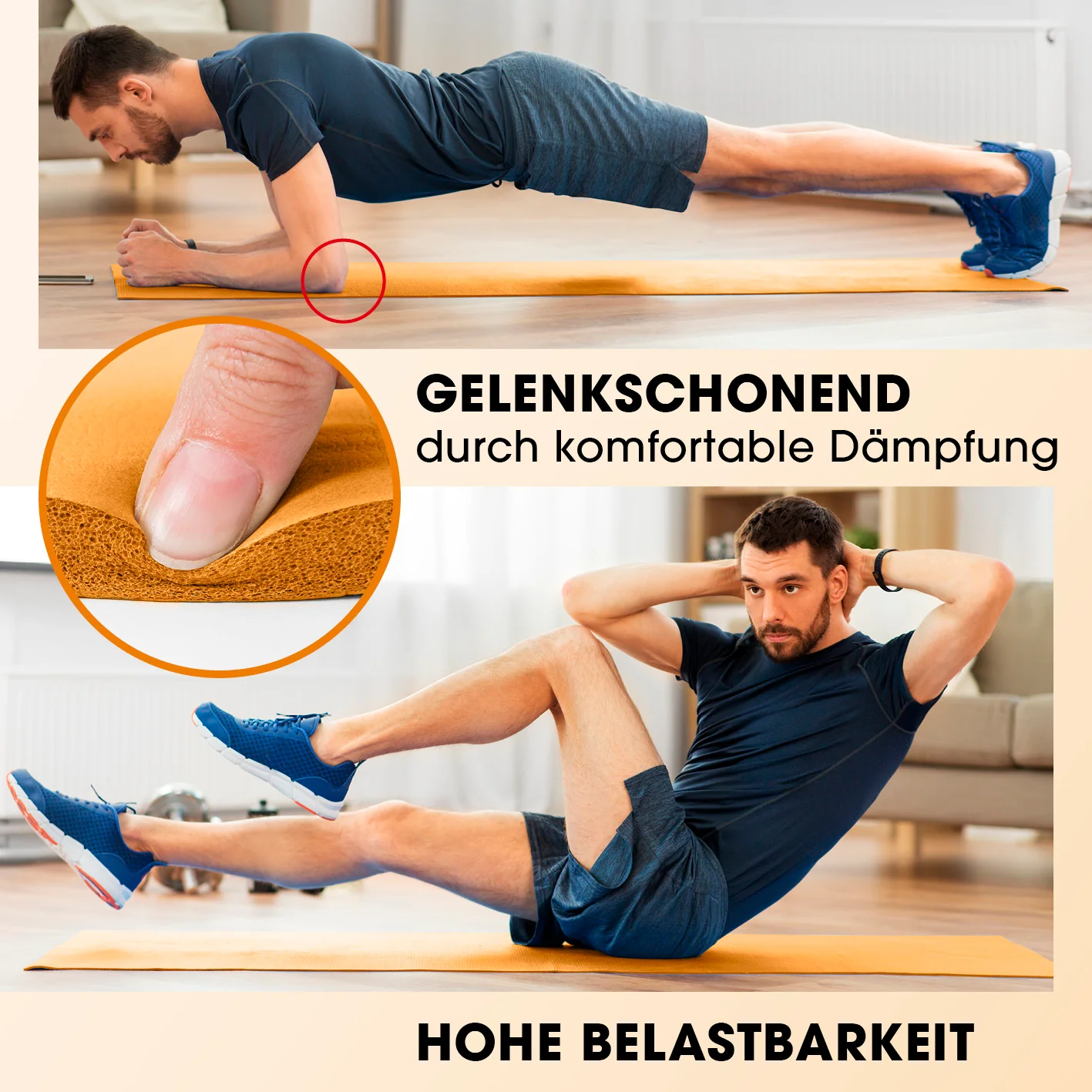 Fitness- und Gymnastikmatte - 183 x 61 x 2 cm - Orange - Image 4