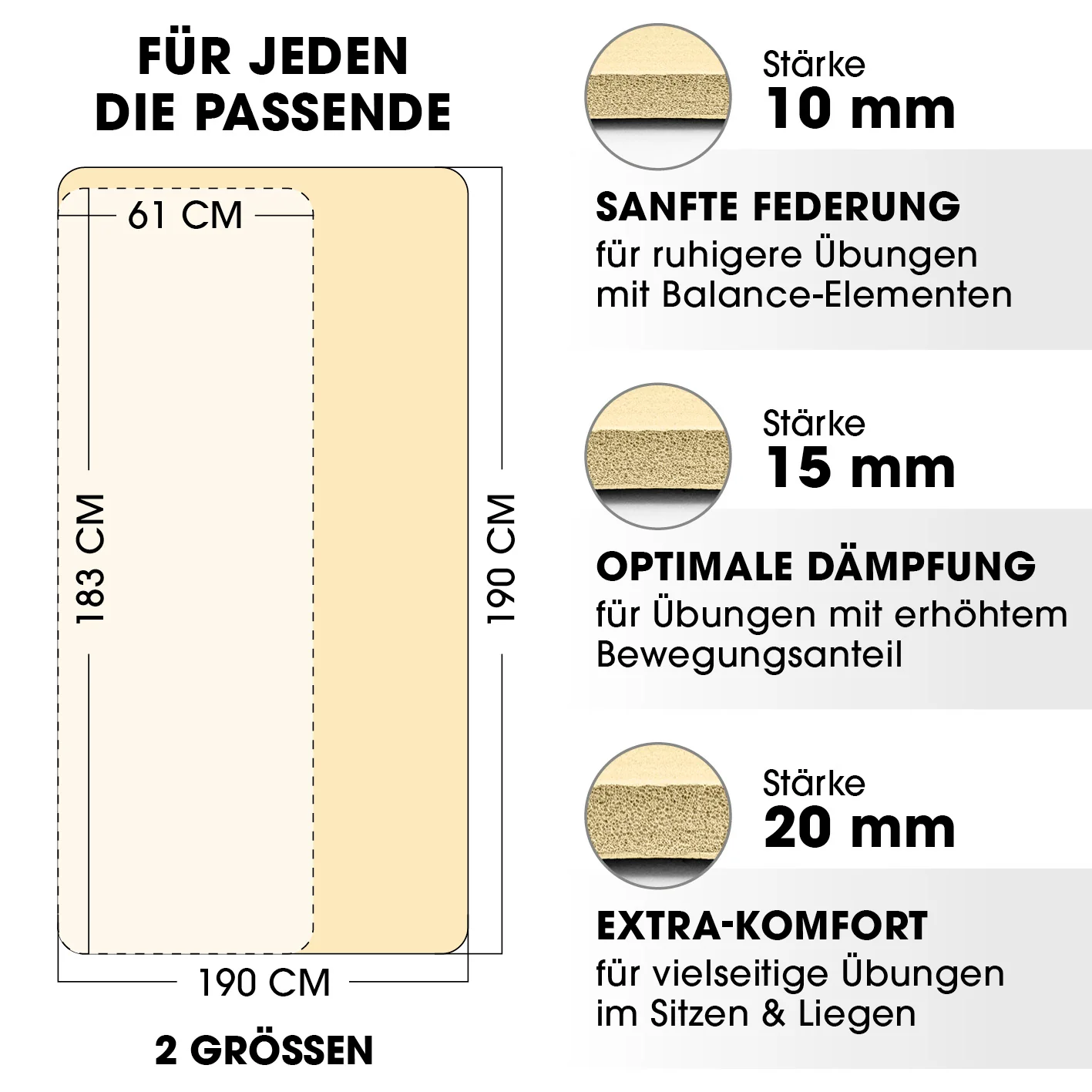 Fitness- und Gymnastikmatte - 190 x 100 x 1 cm - Hell Beige - Image 8