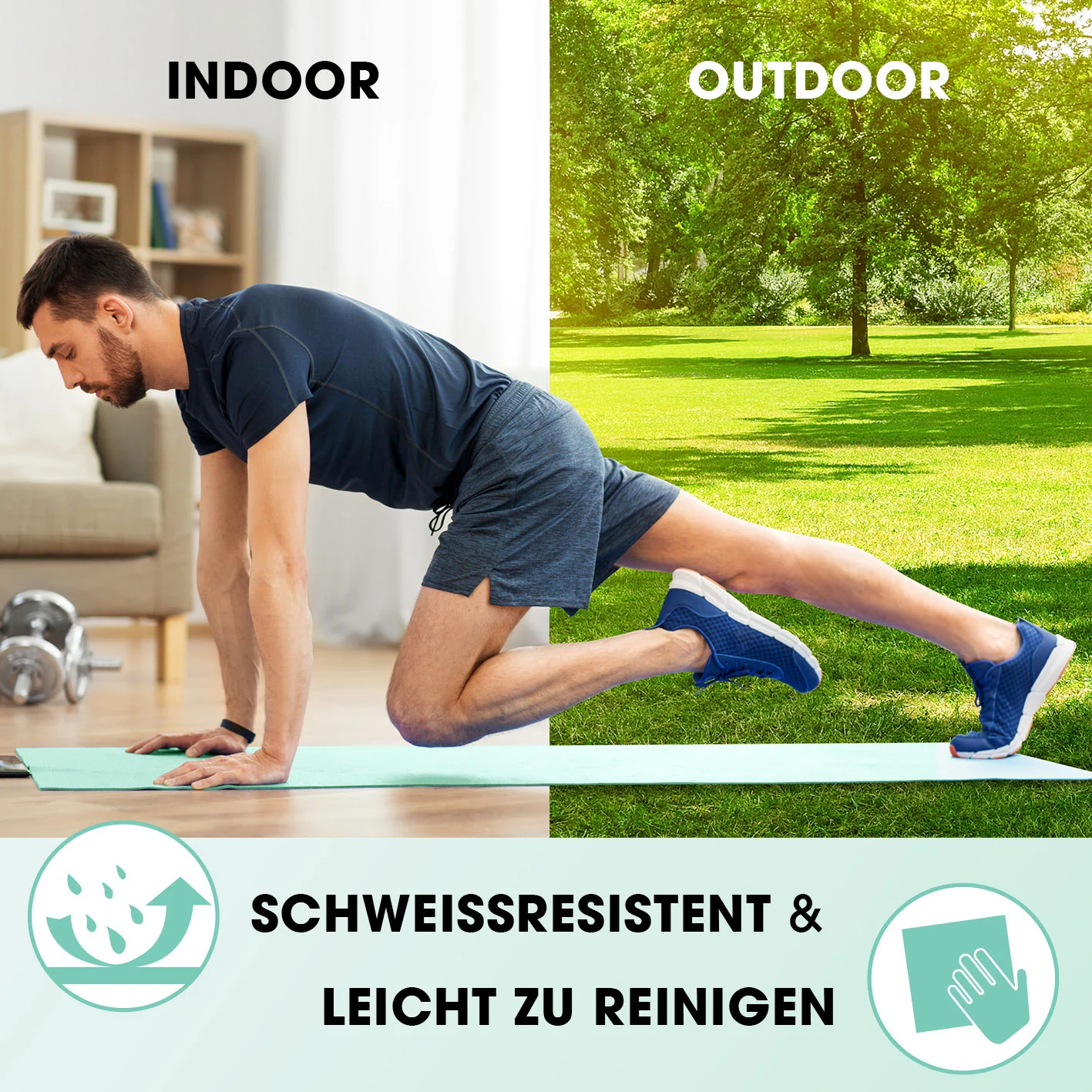 Fitness- und Gymnastikmatte - 190 x 100 x 1 cm - Türkis - Image 3