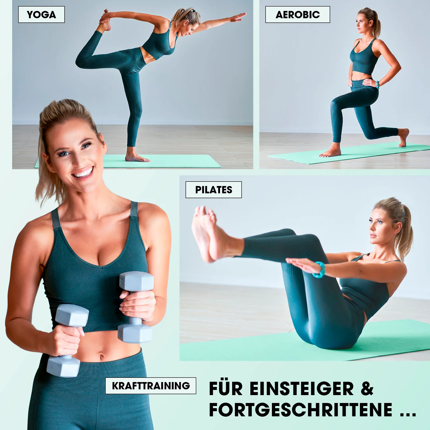 Fitness- und Gymnastikmatte - 183 x 61 x 2 cm - Türkis - Image 6