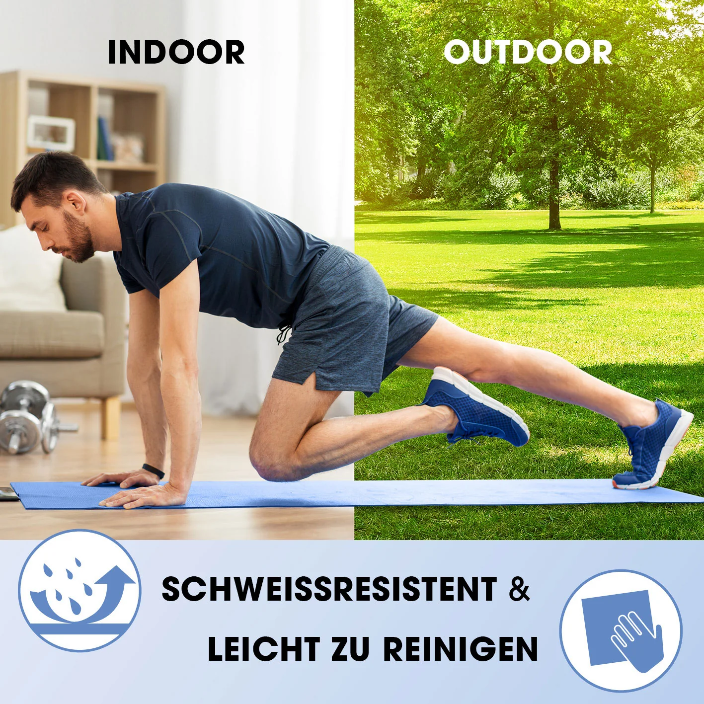 Fitness- und Gymnastikmatte - 183 x 61 x 1,5 cm - Blau - Image 3