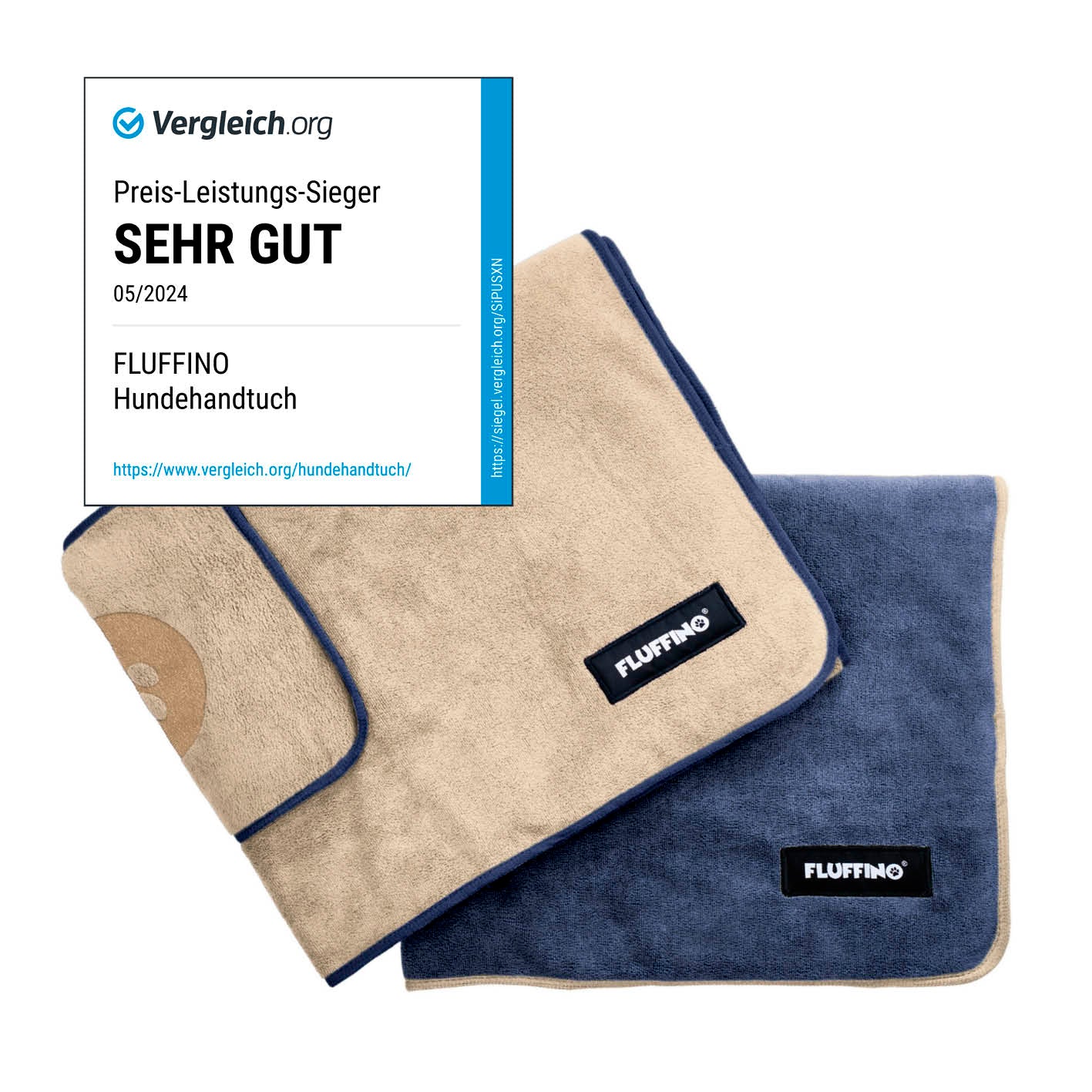 Hundehandtuch Mikrofaser – 2er-Pack - 120 x 70 cm - Beige & Blau
