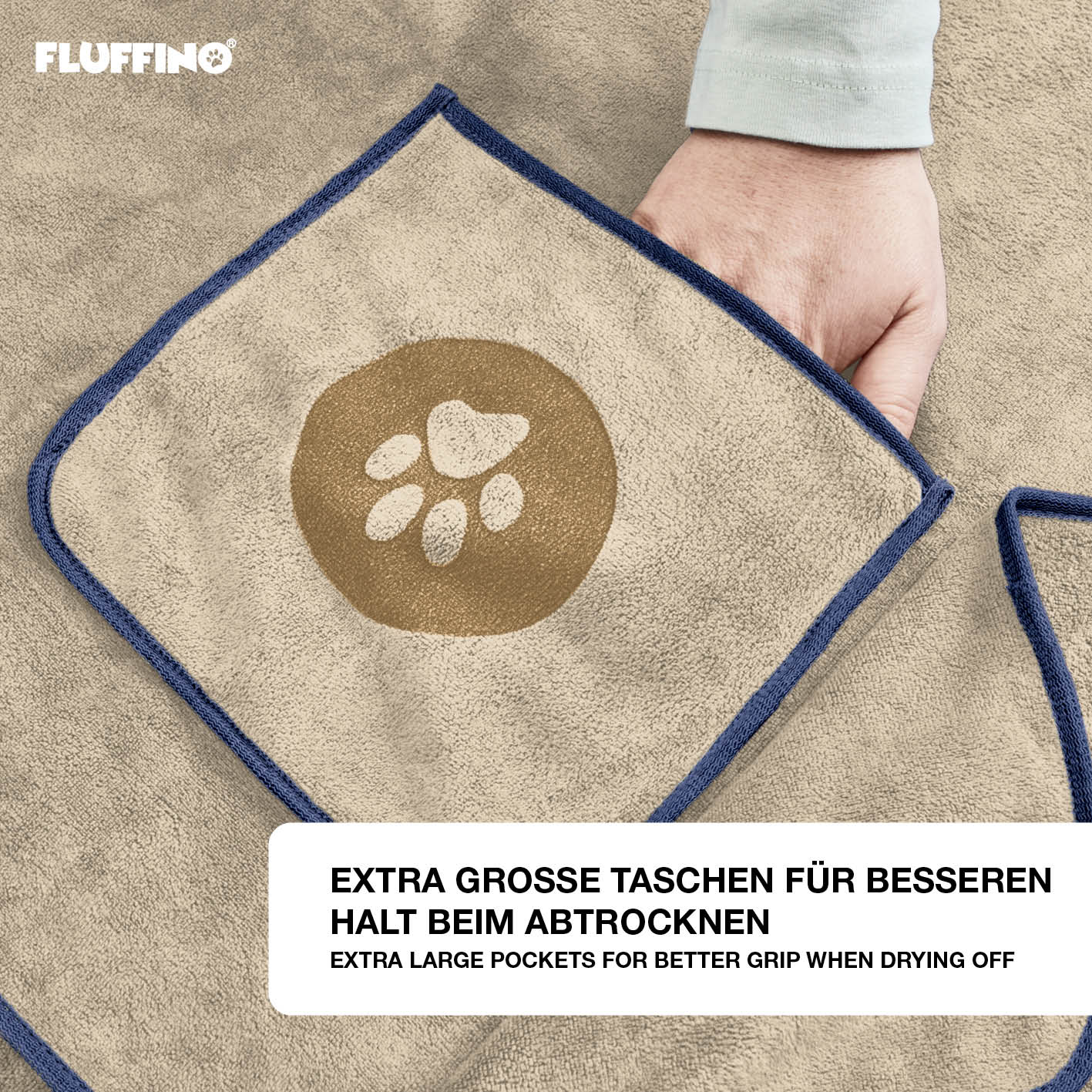 Hundehandtuch Mikrofaser – 2er-Pack - 120 x 70 cm - Beige & Blau - Image 3