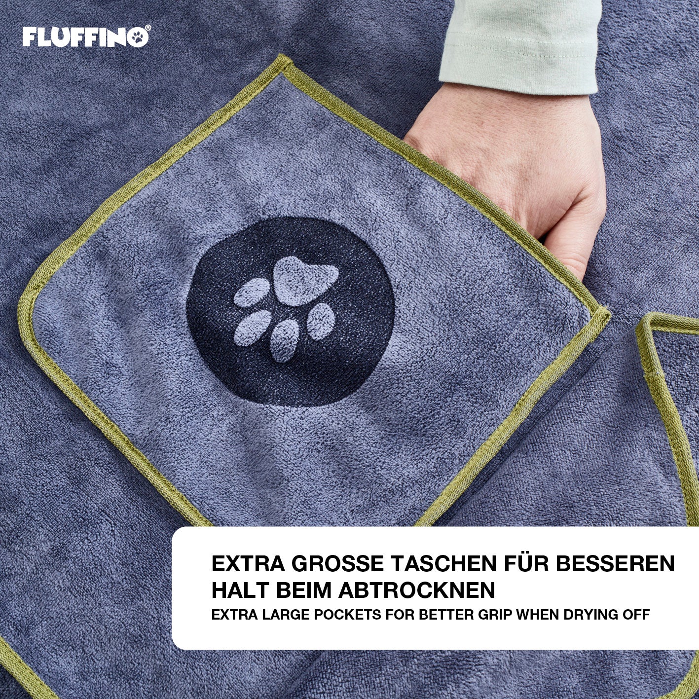 Hundehandtuch Mikrofaser – 2er-Pack - 120 x 70 cm - Grau & Grün - Image 4