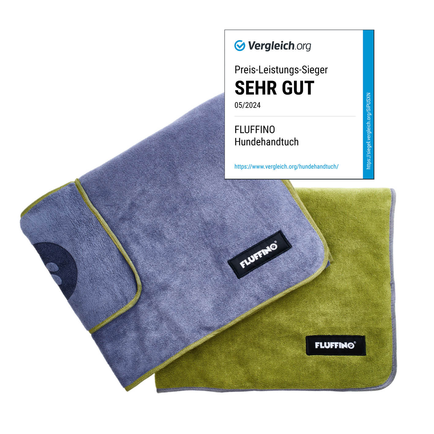 Hundehandtuch Mikrofaser – 2er-Pack - 90 x 50 cm - Grau & Grün